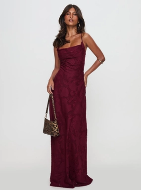 Minimal Form Sleek Form Celena Maxi Dress Burgundy Burnout