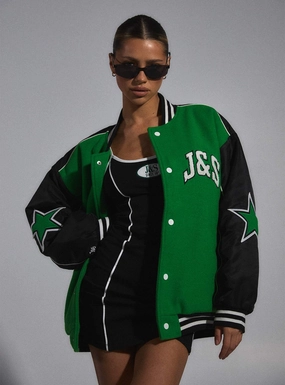 Flexible Daily Fit JGR & STN Hailey Letterman Bomber Jacket Green/Black