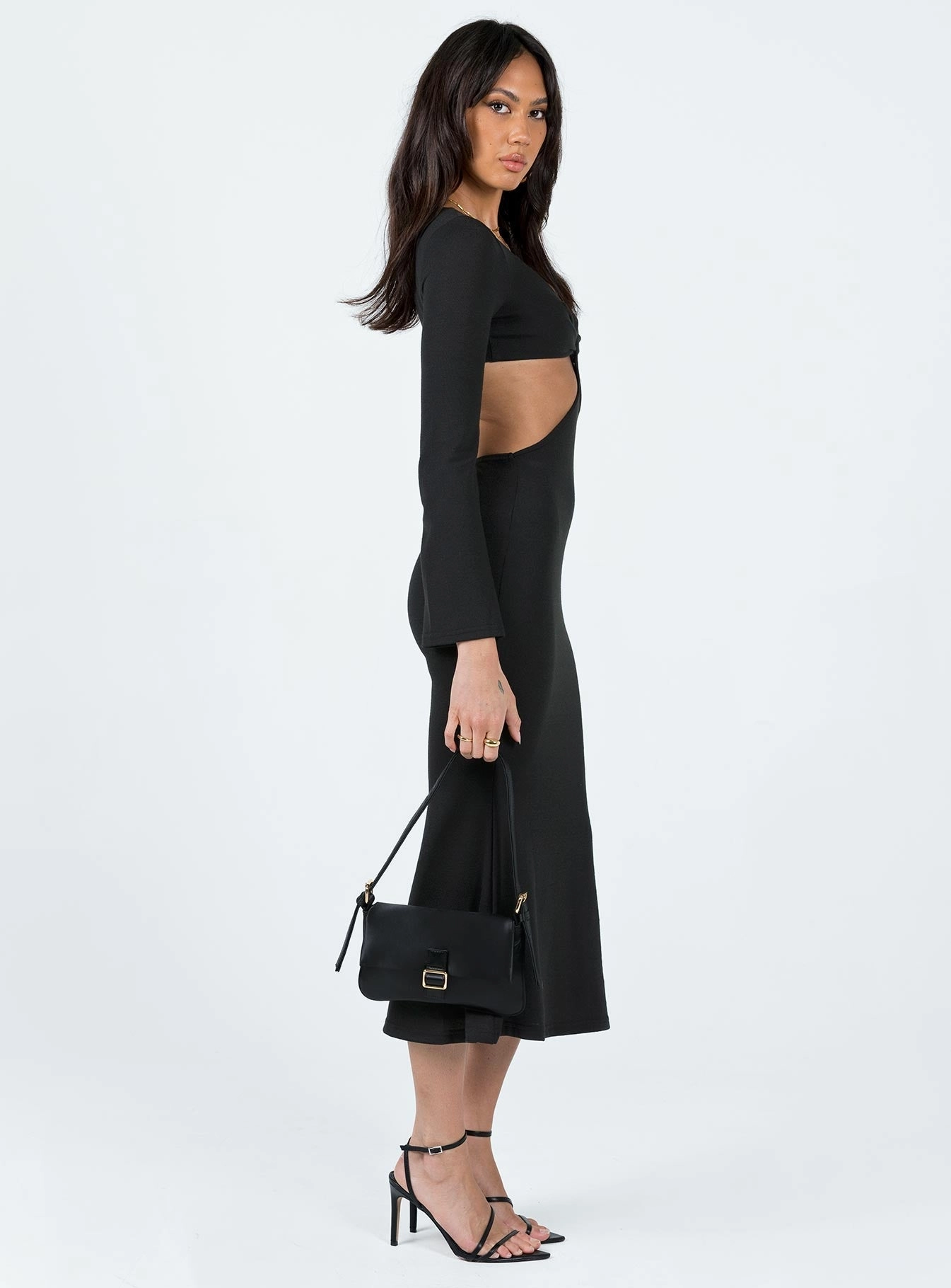 Smart touch Jocelyn Cut Out Long Sleeve Midi Dress Black