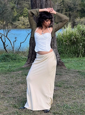 Jodie Maxi Skirt Oatmeal Striped Design