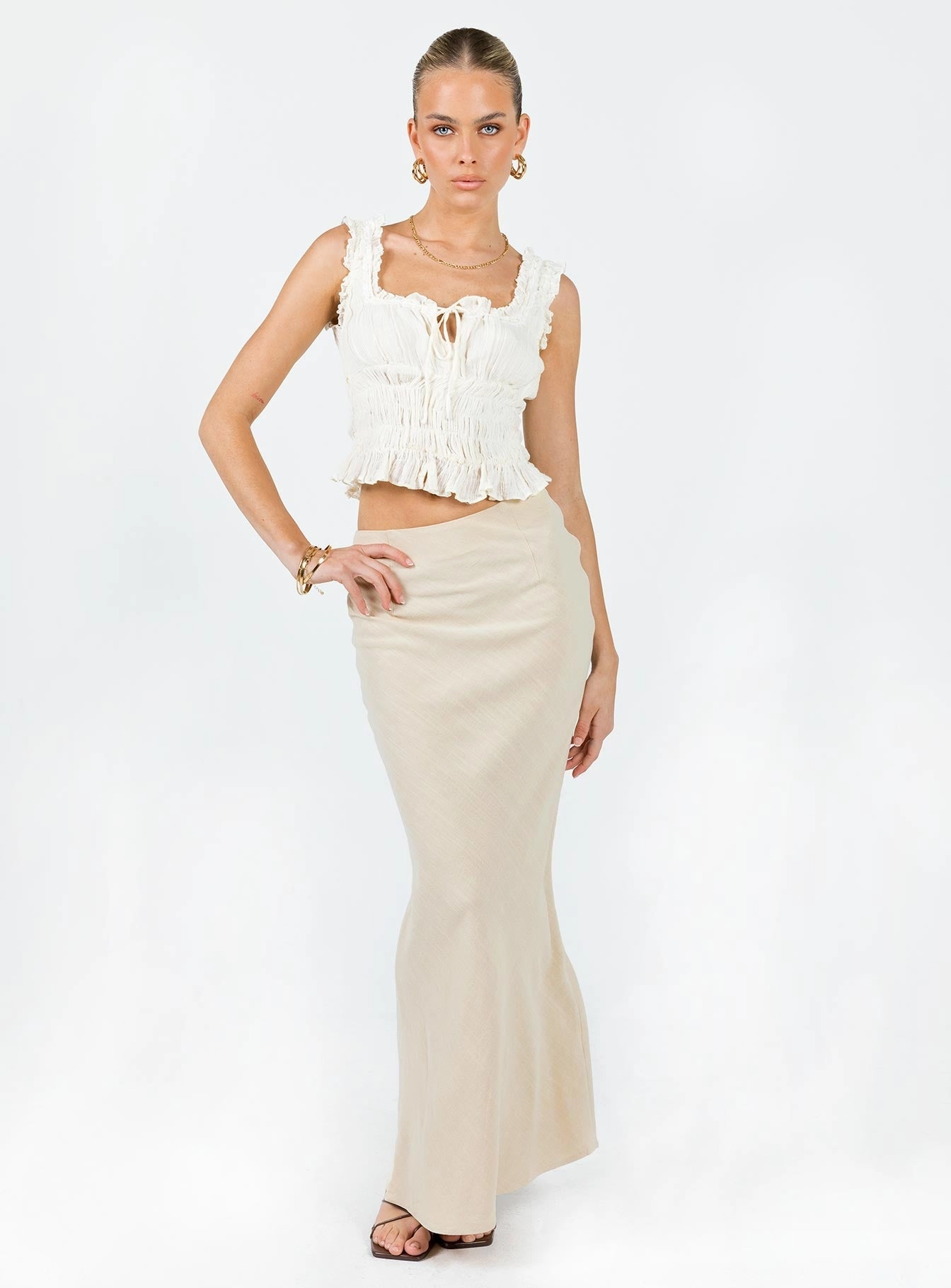 Satin feel Jodie Maxi Skirt Oatmeal