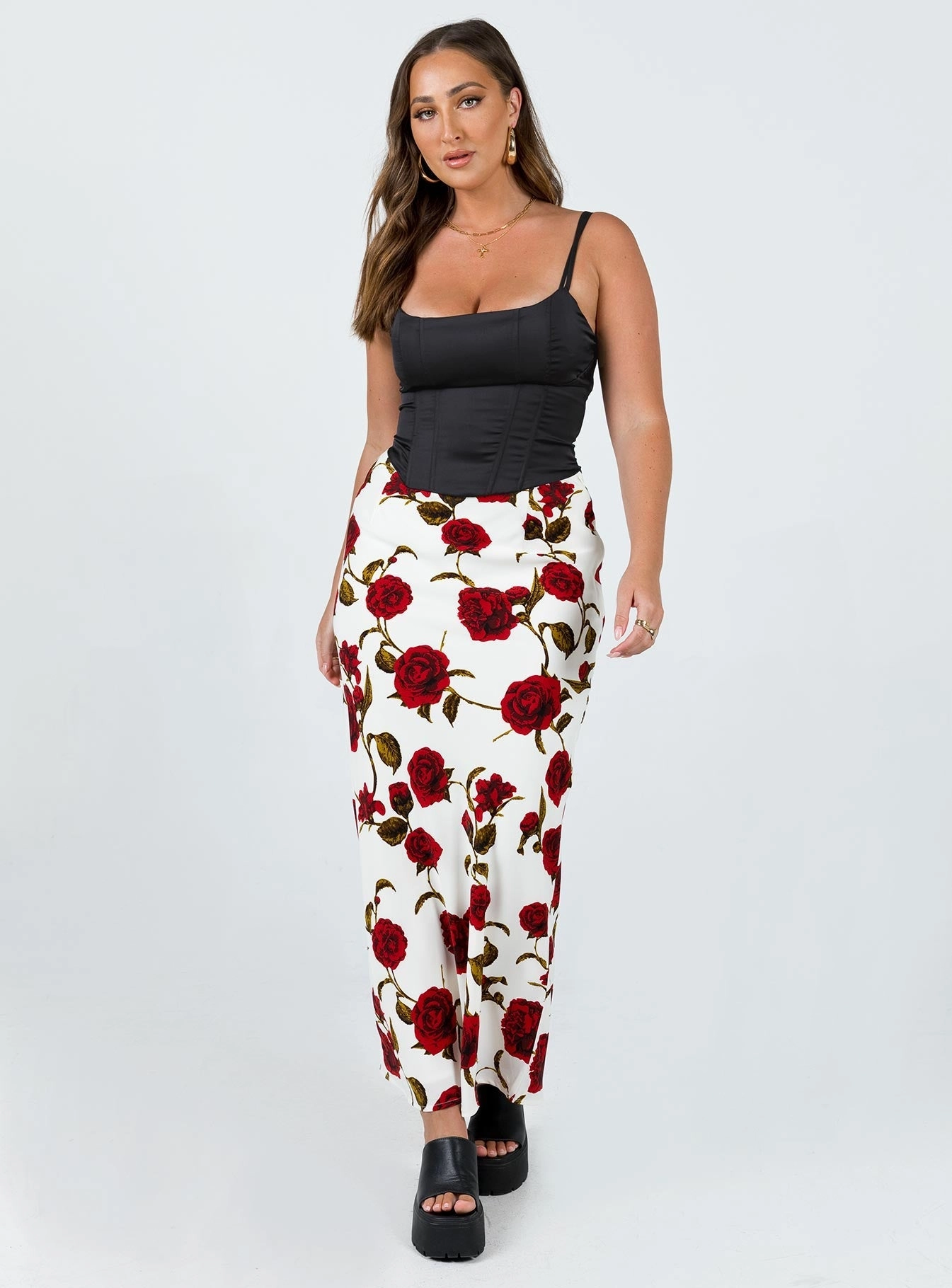 Style Innovation Jodie Maxi Skirt White Floral