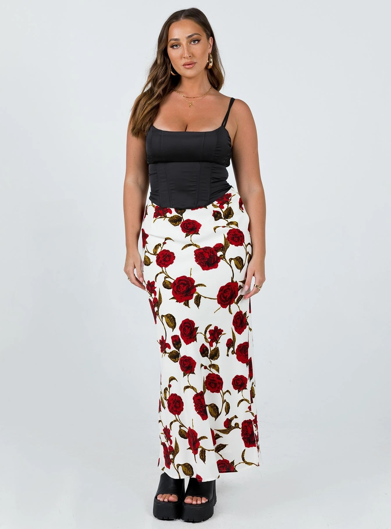 Clean Mood Jodie Maxi Skirt White Floral
