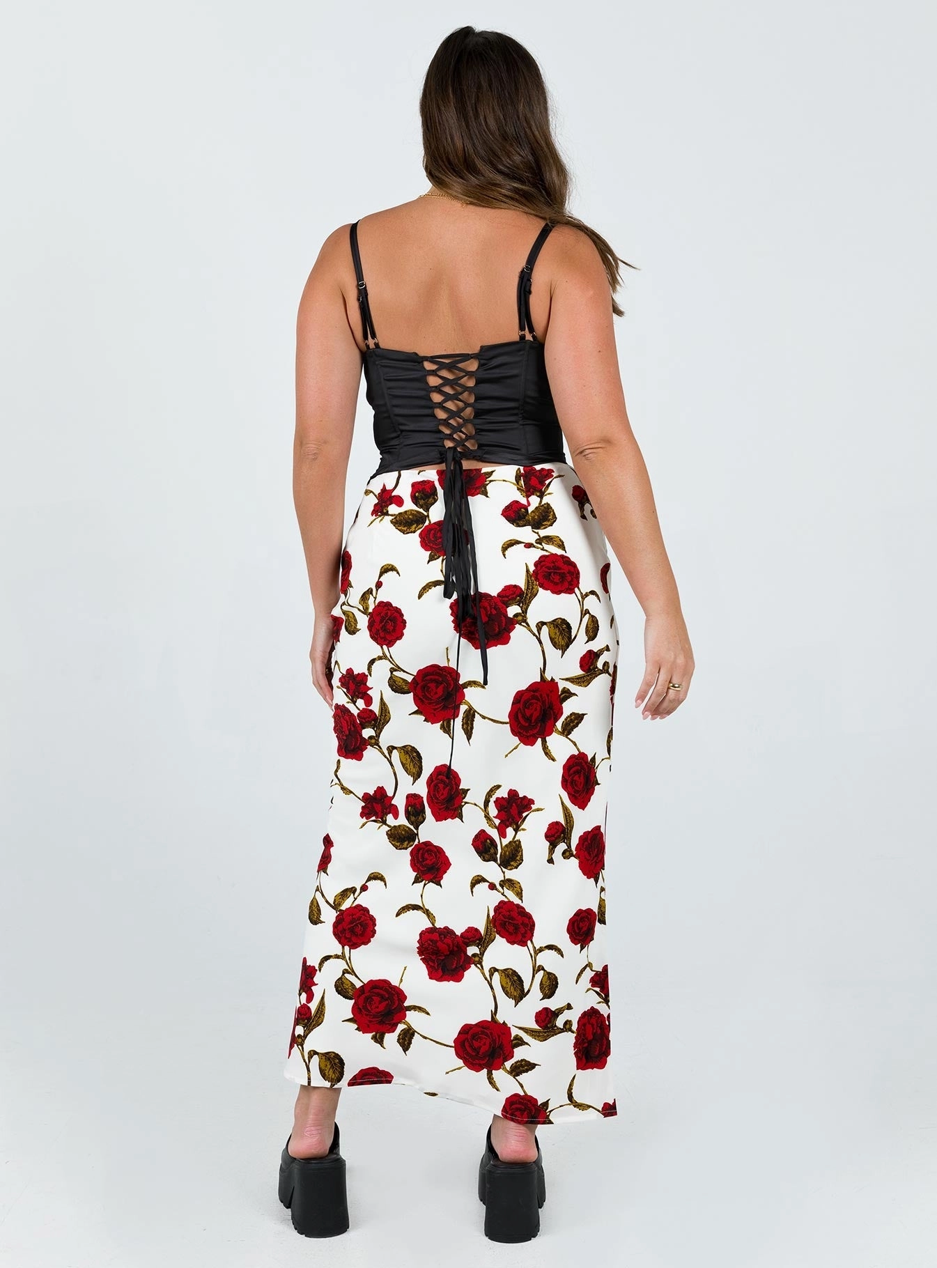 Frayed Finish Runway Inspired Jodie Maxi Skirt White Floral