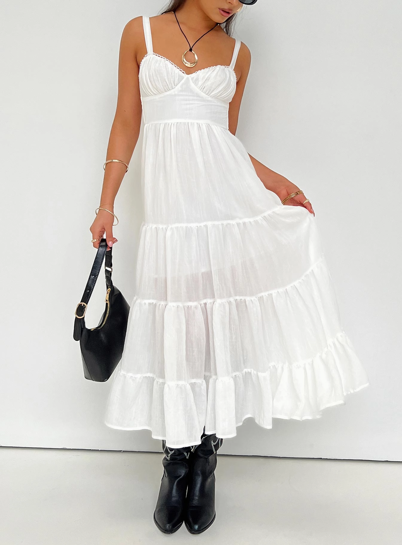 Wedding-Guest Silky Silhouette Joella Midi Dress White