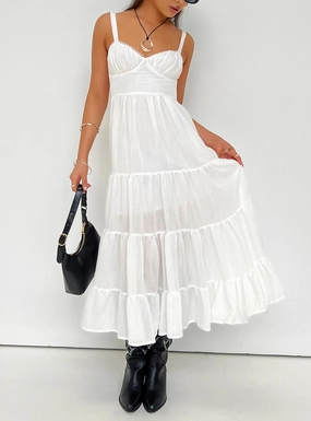 Wedding-Guest Silky Silhouette Joella Midi Dress White