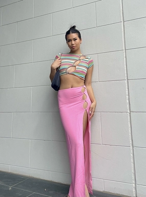 Sophisticated Mood Flexible Motion Jorde Knit Midi Skirt Pink