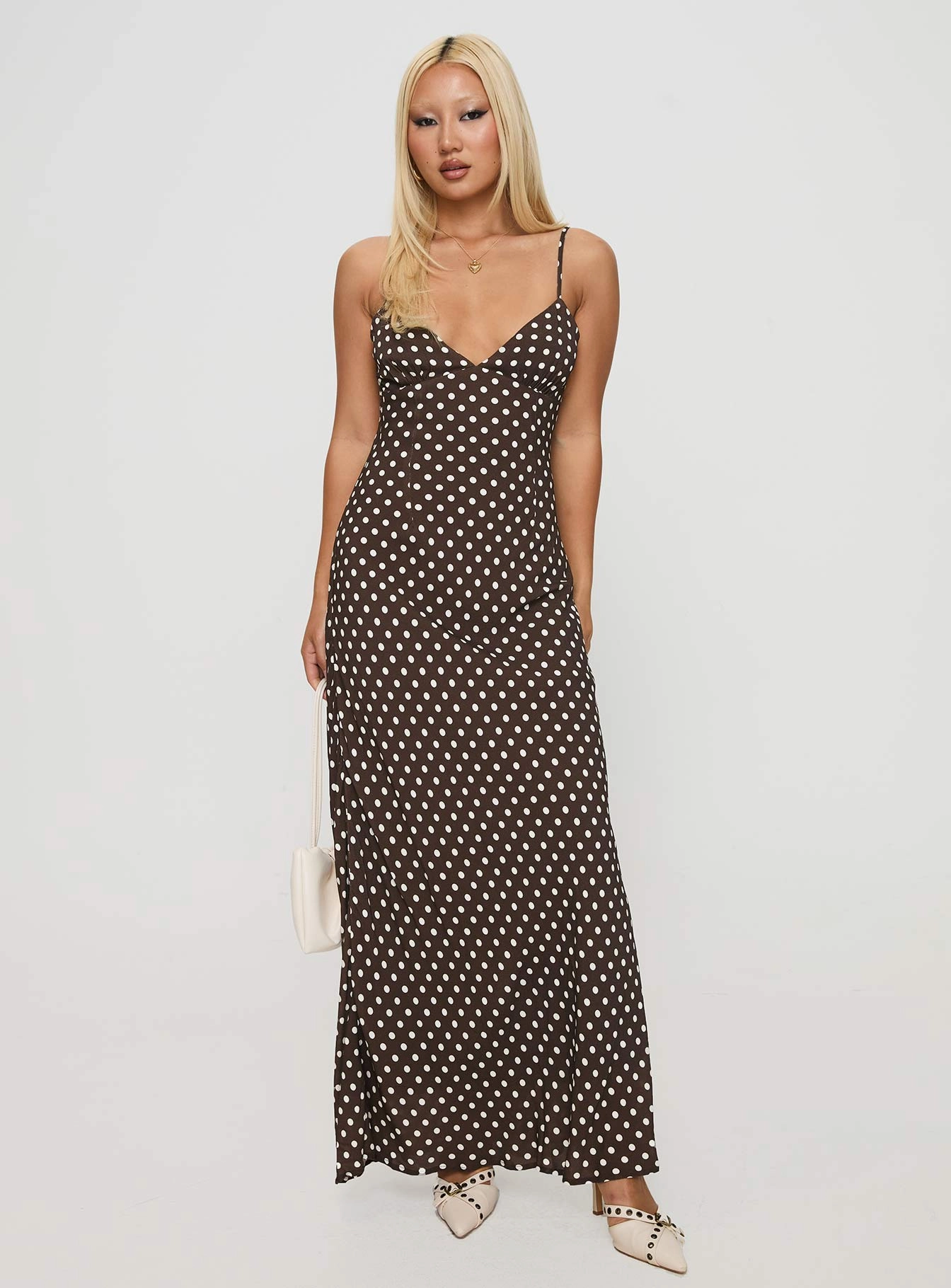Natural Flow Influencer-Approved Jorjana Polka Maxi Dress Brown / White