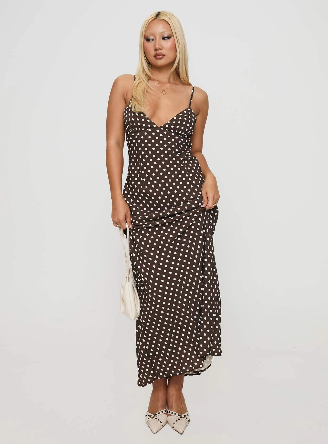 Office Fit Jorjana Polka Maxi Dress Brown / White