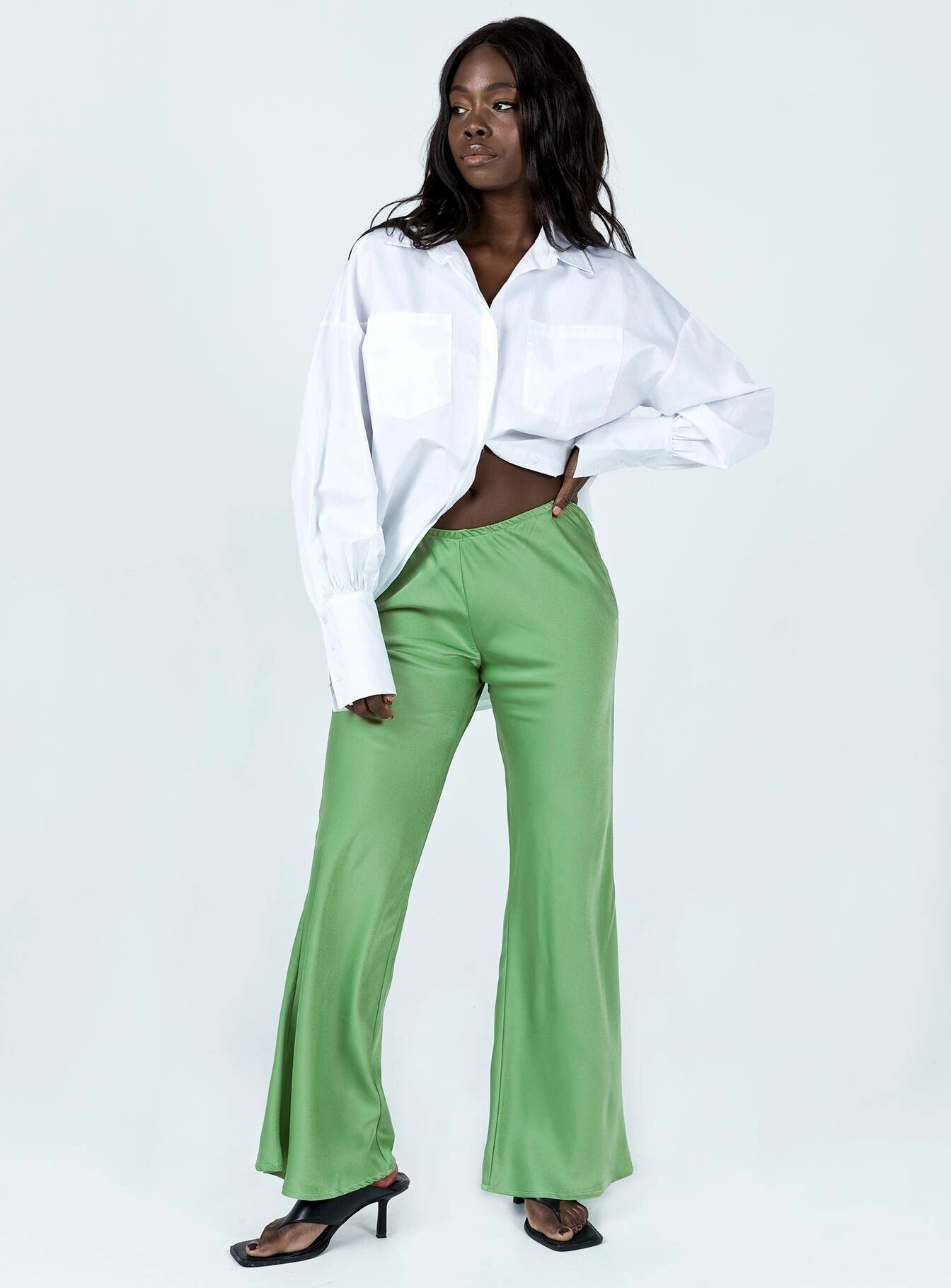 Joshua Low Rise Wide Leg Pants Green Performance Wear