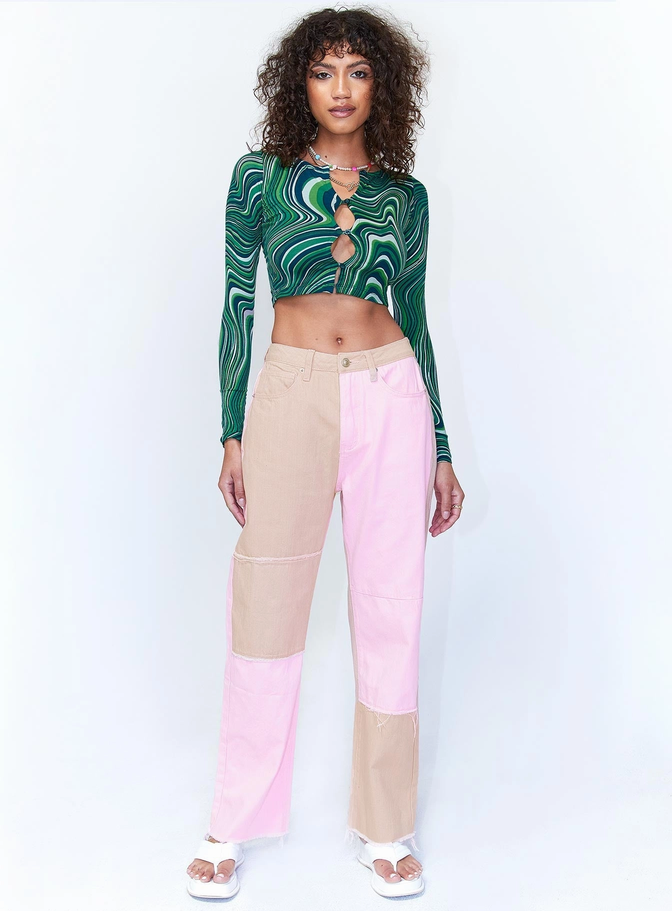 Natural Look Simple Detail Kaisha Denim Jeans Pink