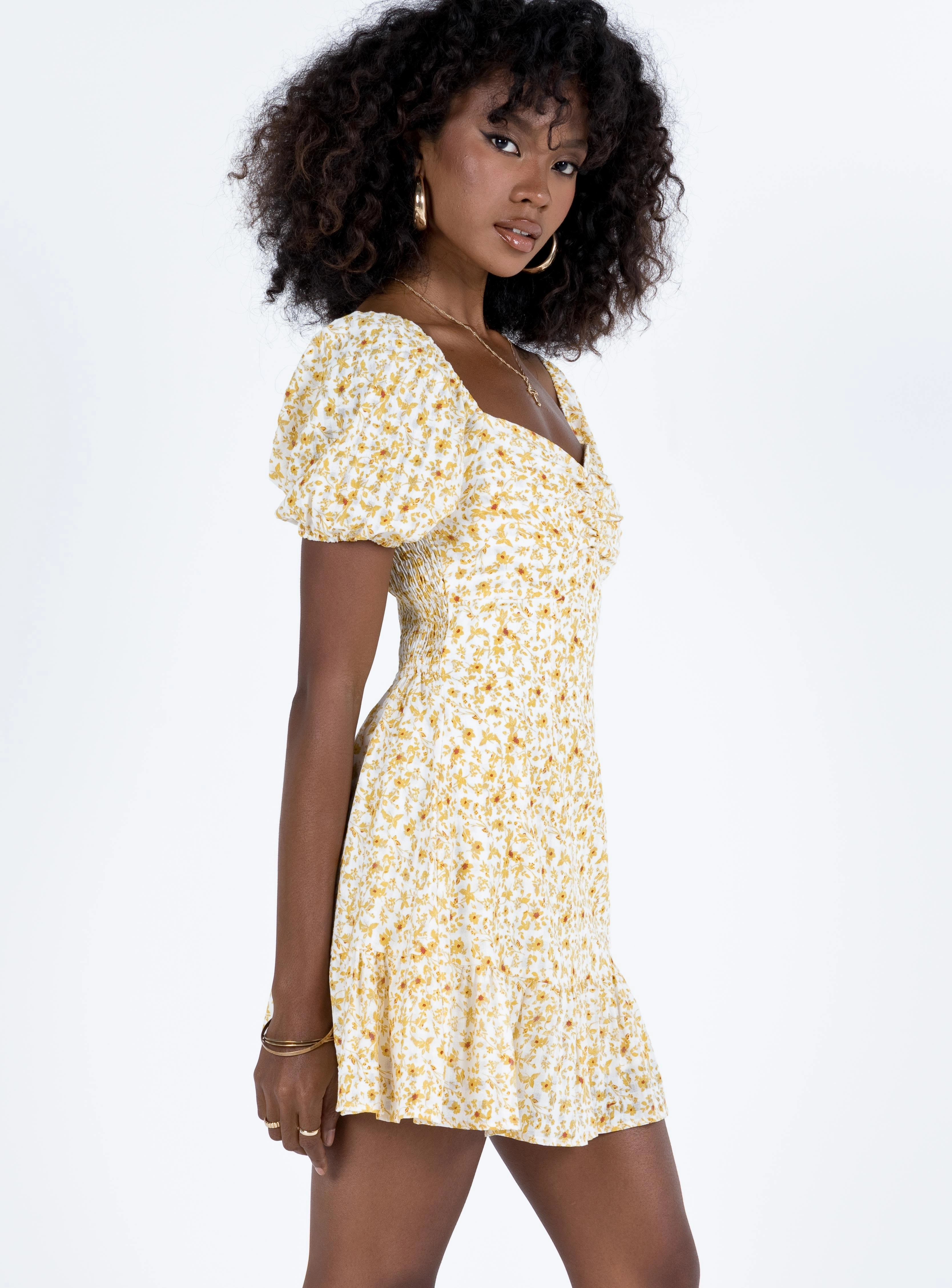 Soft Wear Kaori Mini Dress Yellow Floral