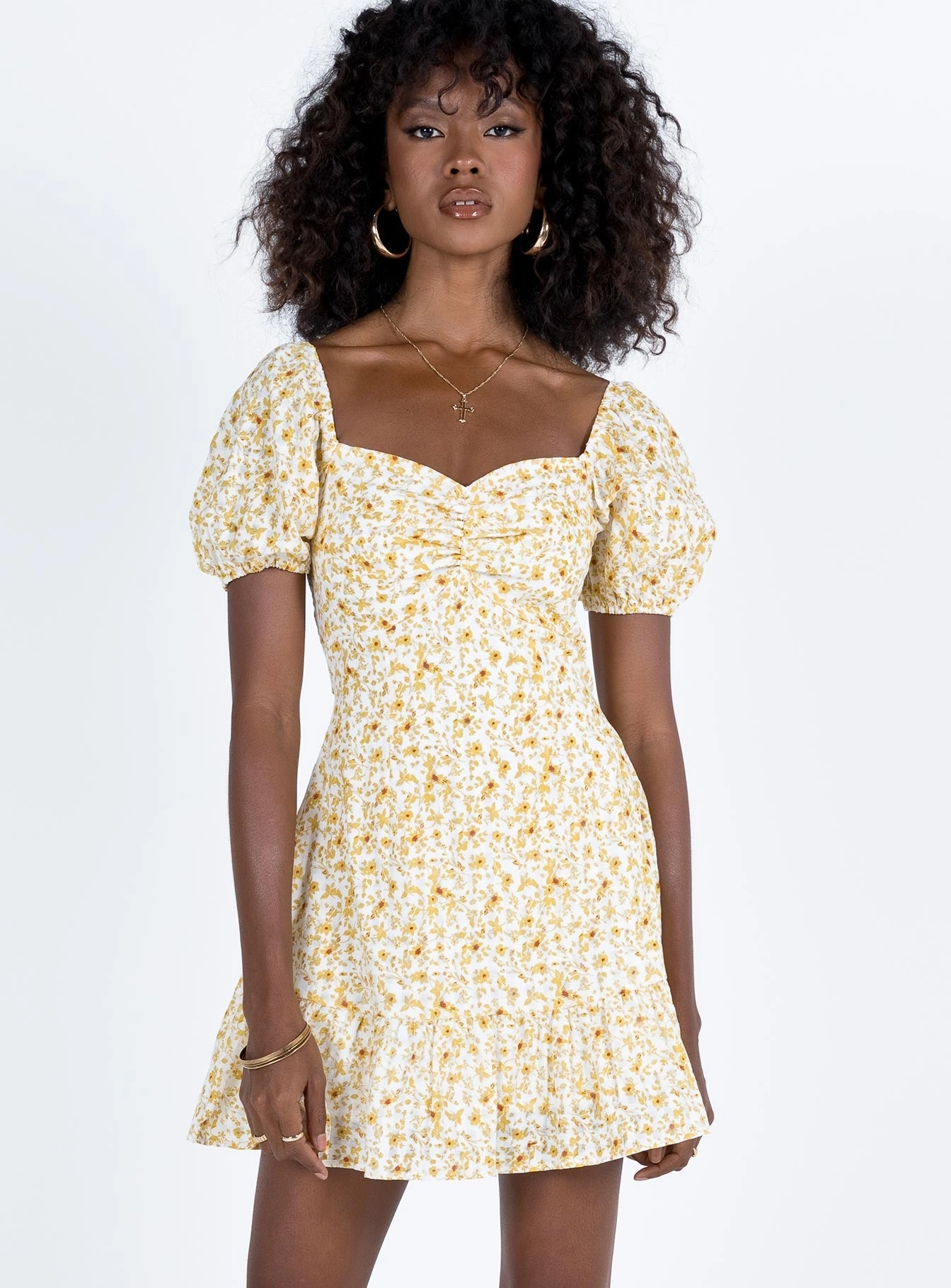 Airy Weave Kaori Mini Dress Yellow Floral