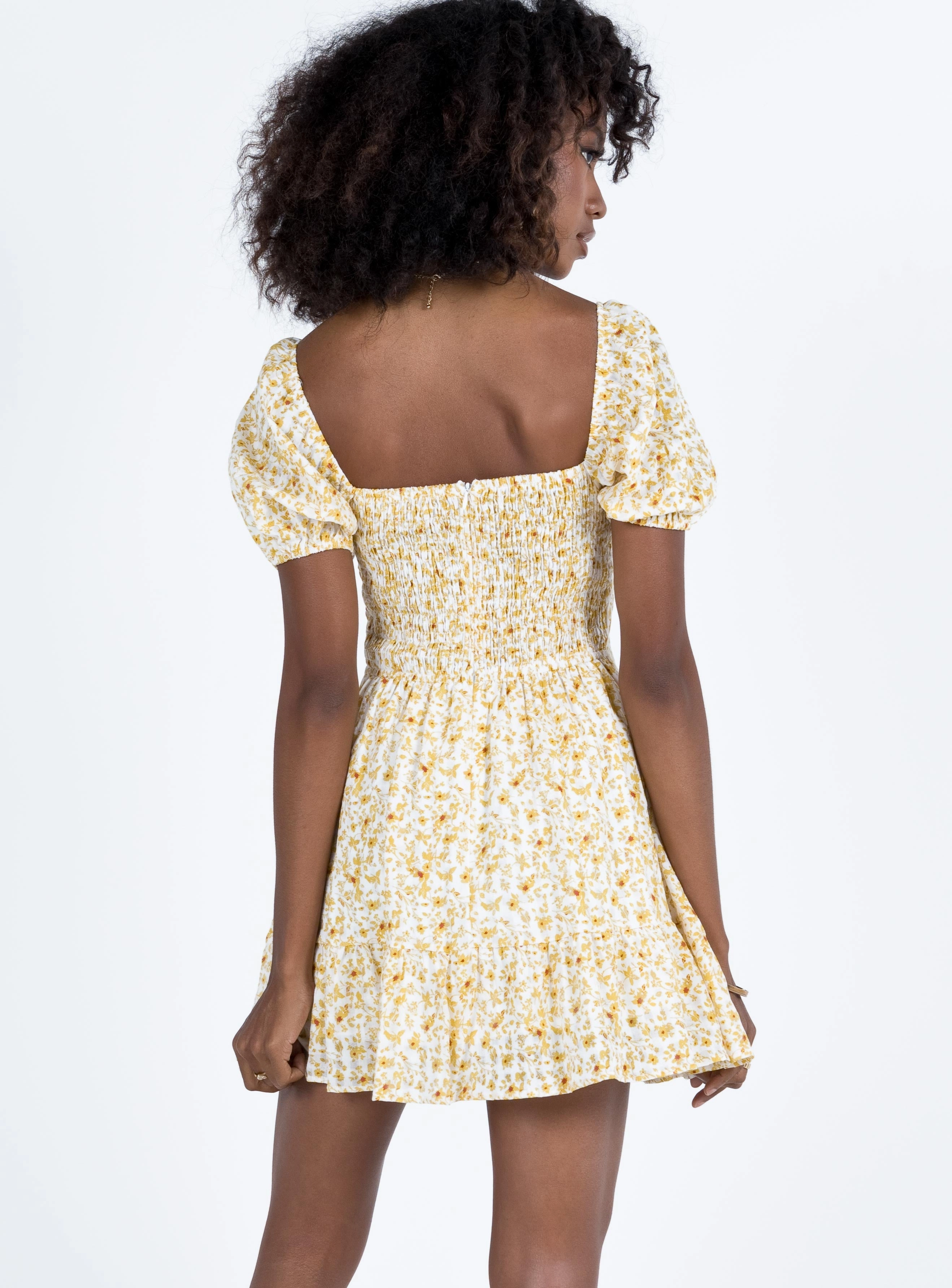Vibe Choice Kaori Mini Dress Yellow Floral