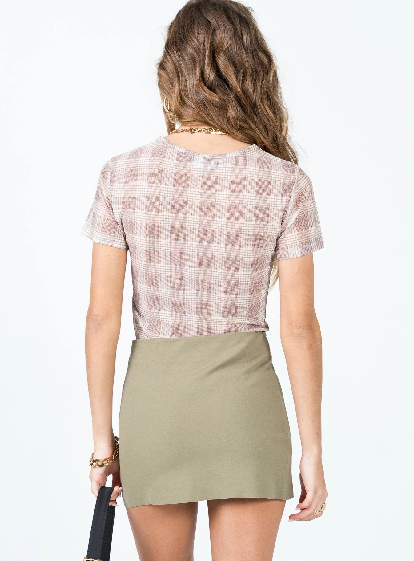 Karley Low Waist Mini Skirt Green Diagonal Slit Laidback Style