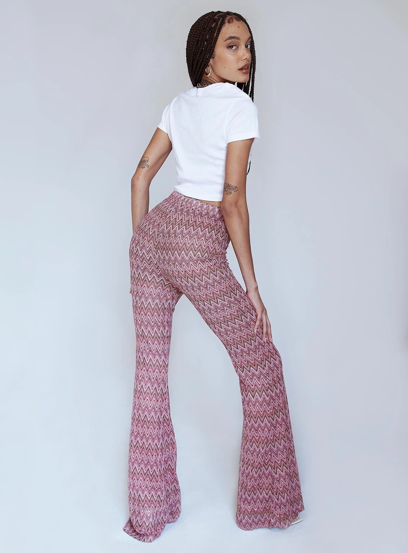 Core Fit Design Karmen Chevron Knit Flare Pants Pink