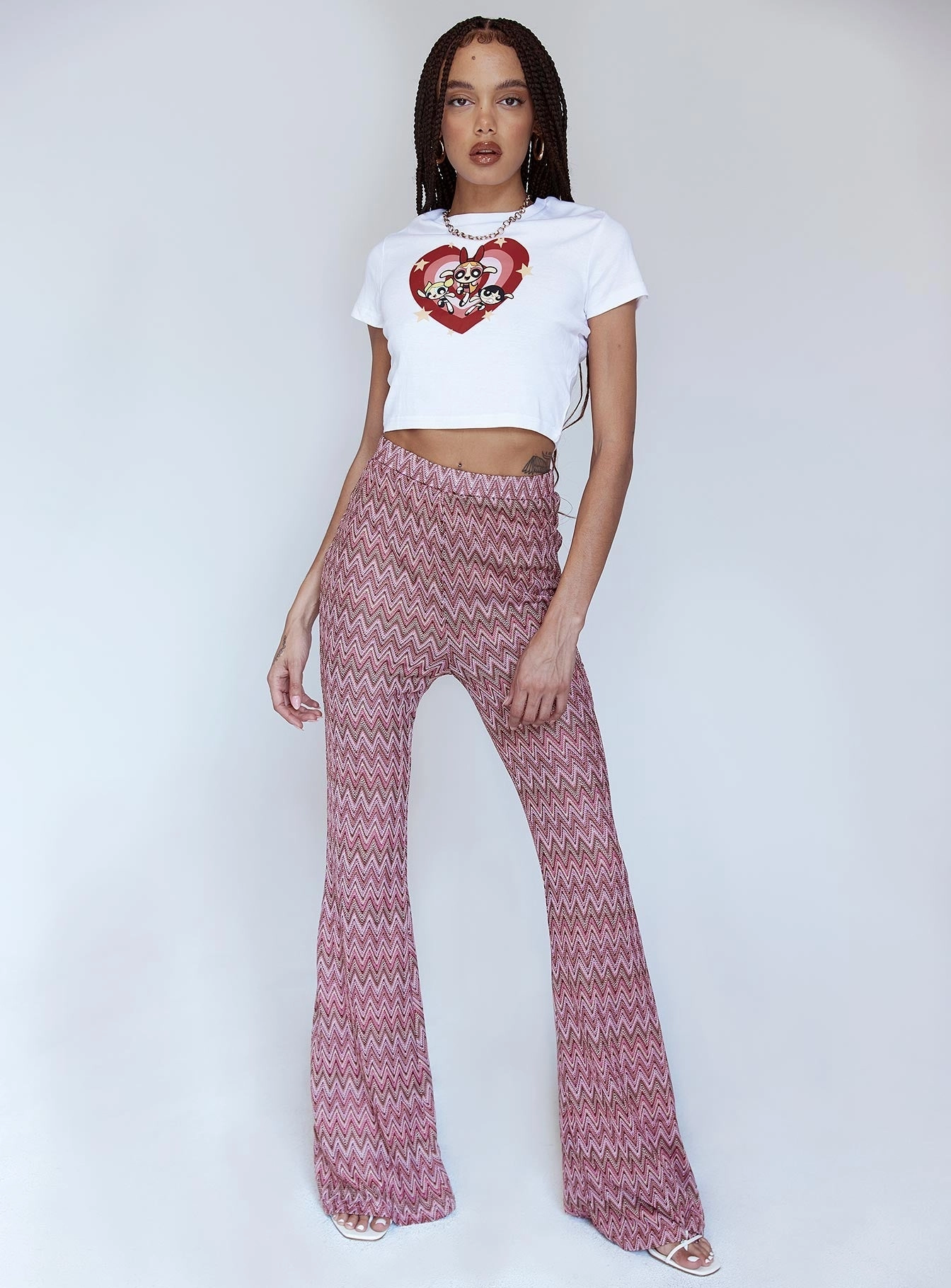 Karmen Chevron Knit Flare Pants Pink City Ready Durable Construction