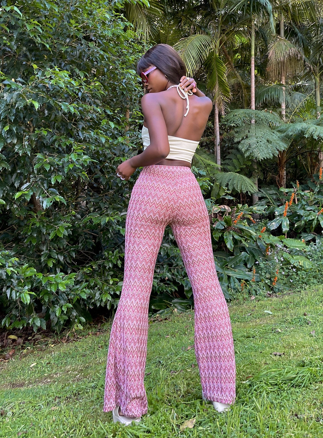 Karmen Chevron Knit Flare Pants Pink Soft Performance
