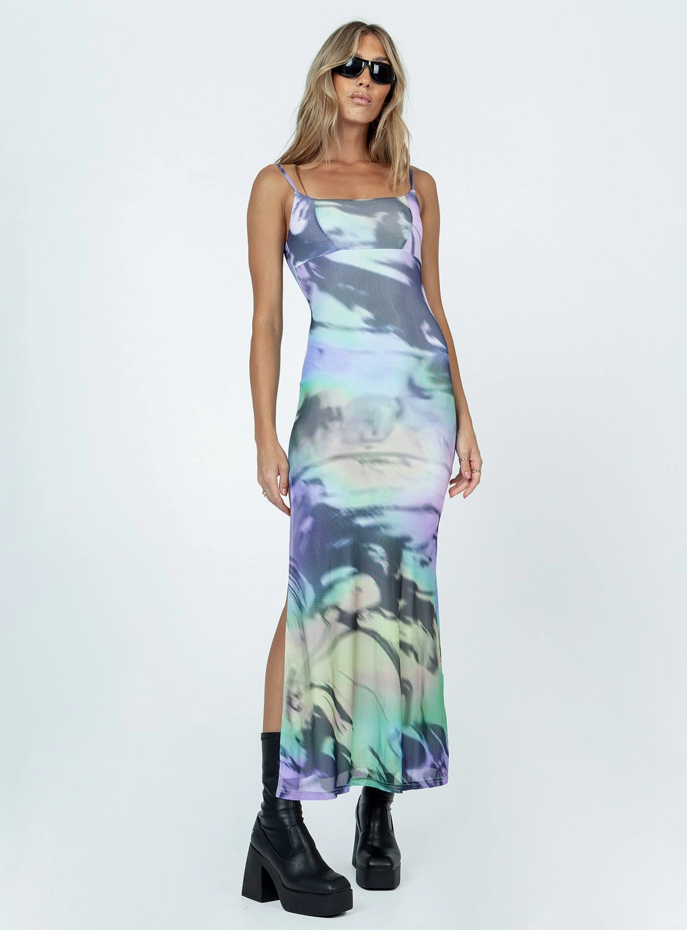 Photo Glow Puff-Sleeve Karoline Maxi Dress Multi