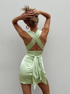 Smooth Drape Sheer-Overlay Katina Mini Dress Green
