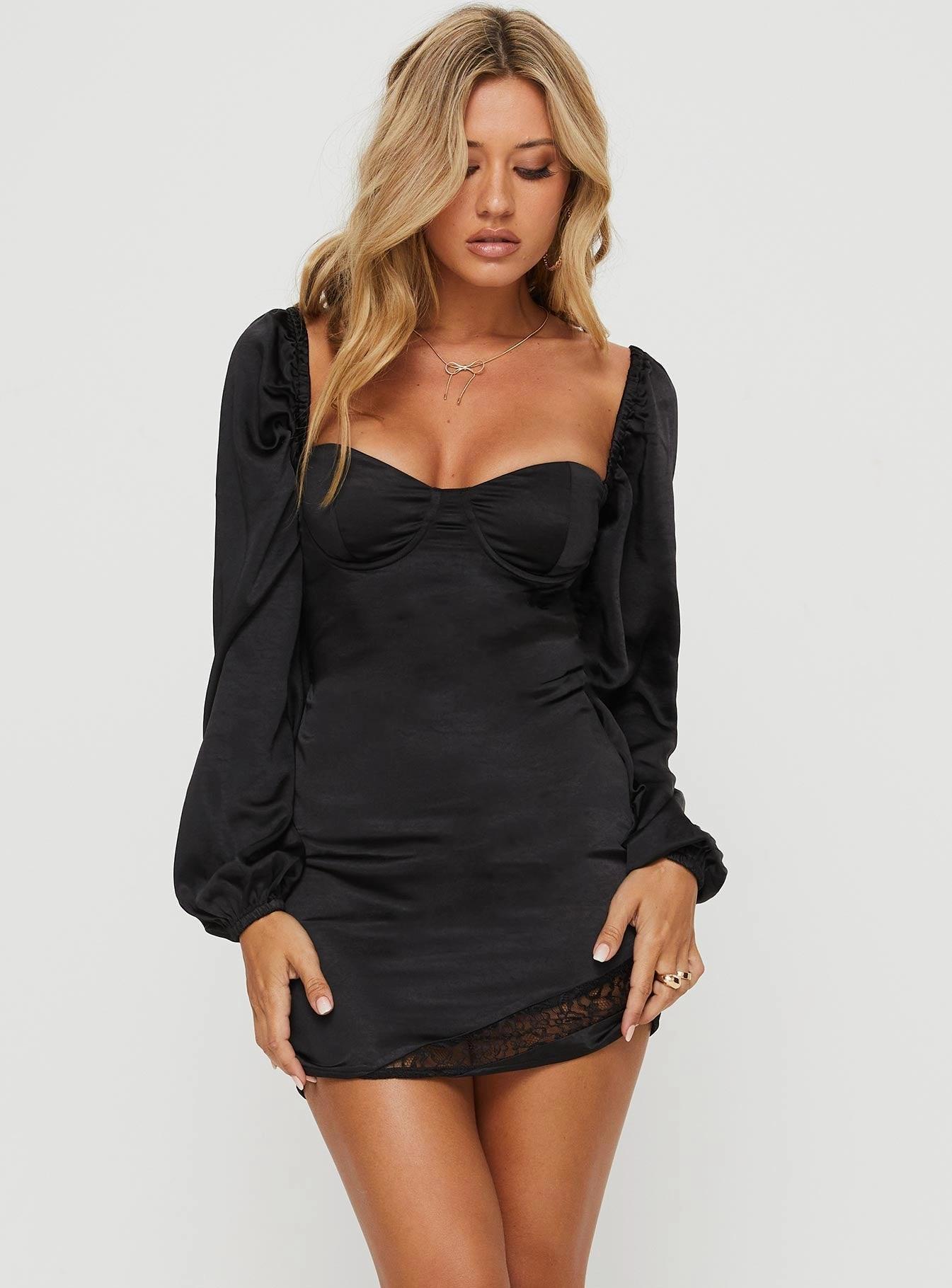 Kato Long Sleeve Mini Dress Black Slim Shape