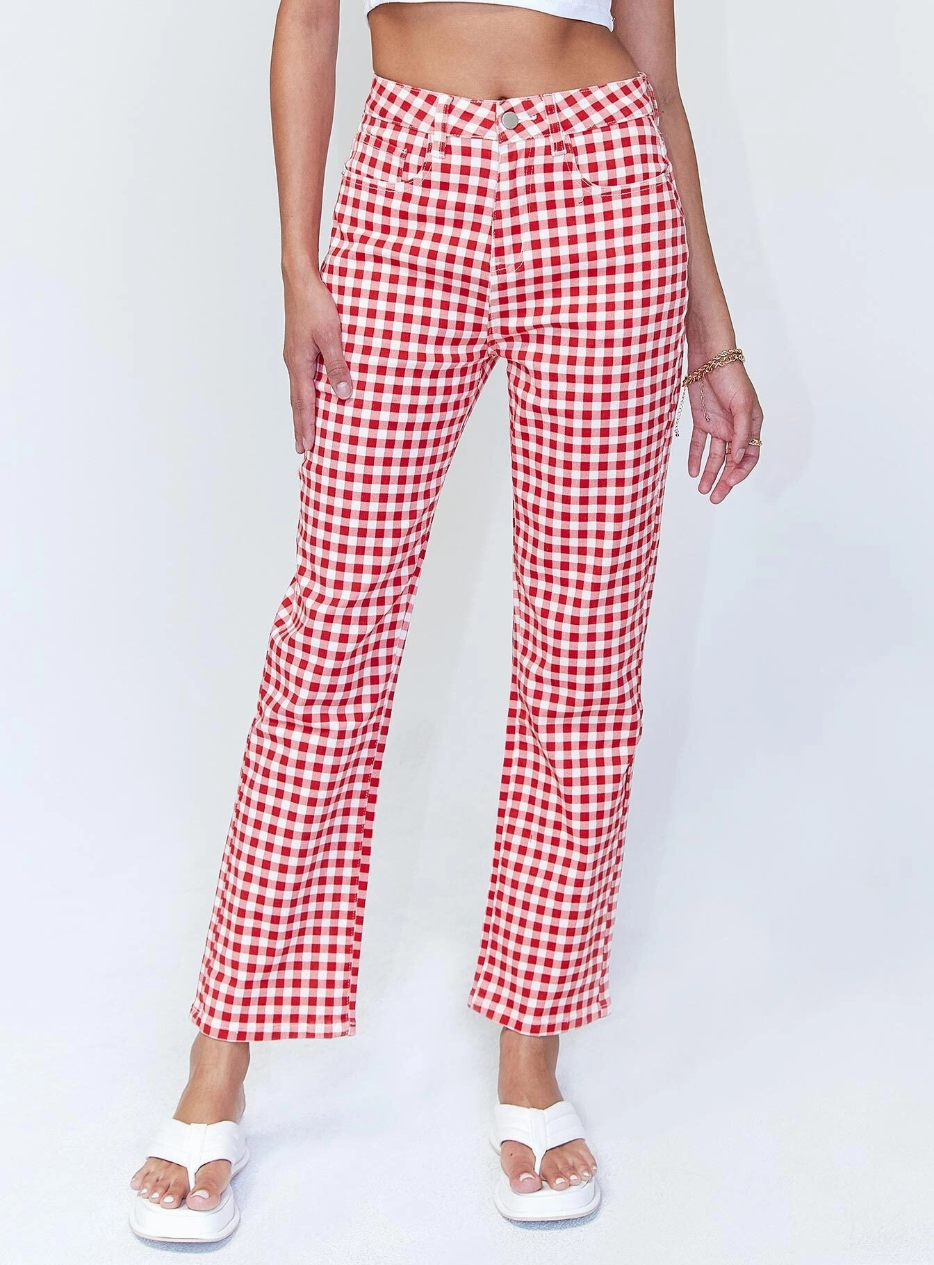 Office Wear Casual Trend Design Kendra Gingham Denim Jeans Red