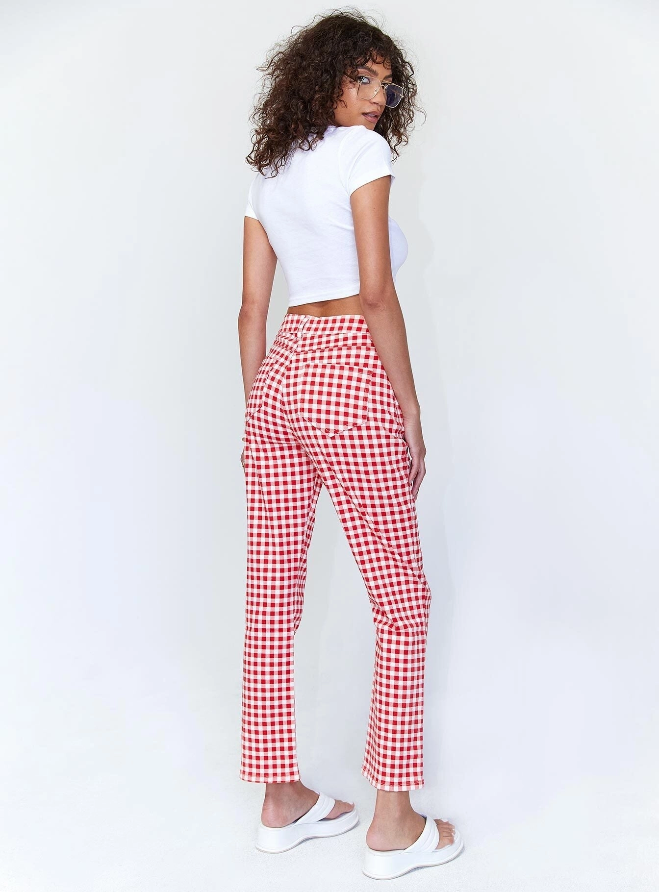 Professional Wear Urban Explorer Kendra Gingham Denim Jeans Red