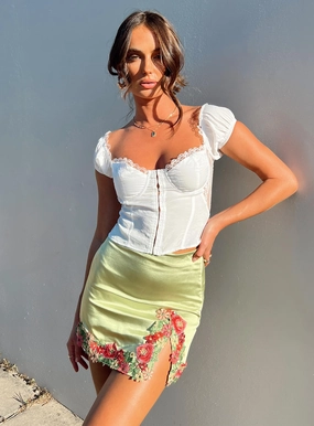 Roll Up Hem garden party Kenzie Mini Skirt Green