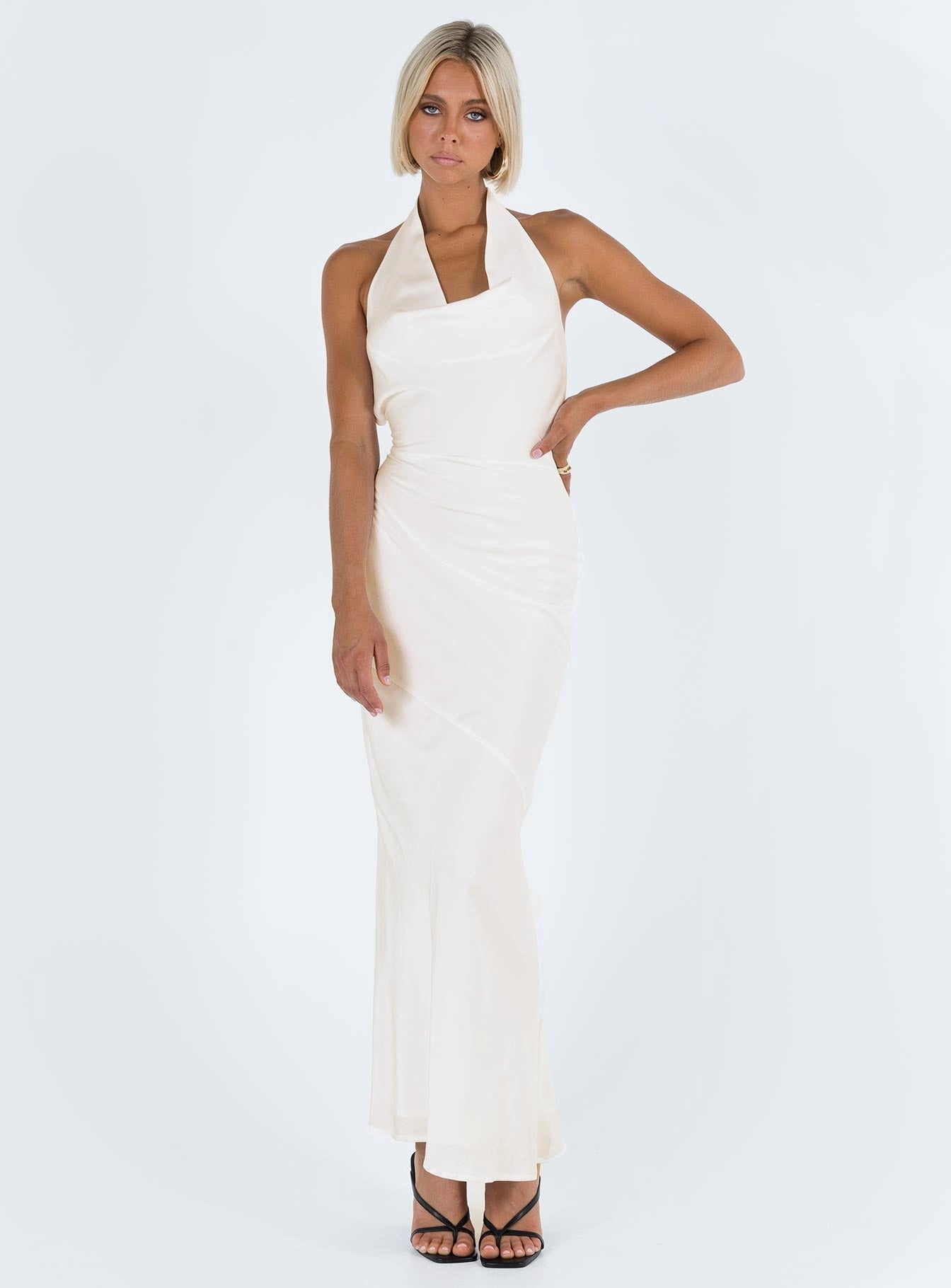 Trendy summer outfit Perfect Proportion Keylan Cowl Neck Maxi Dress White