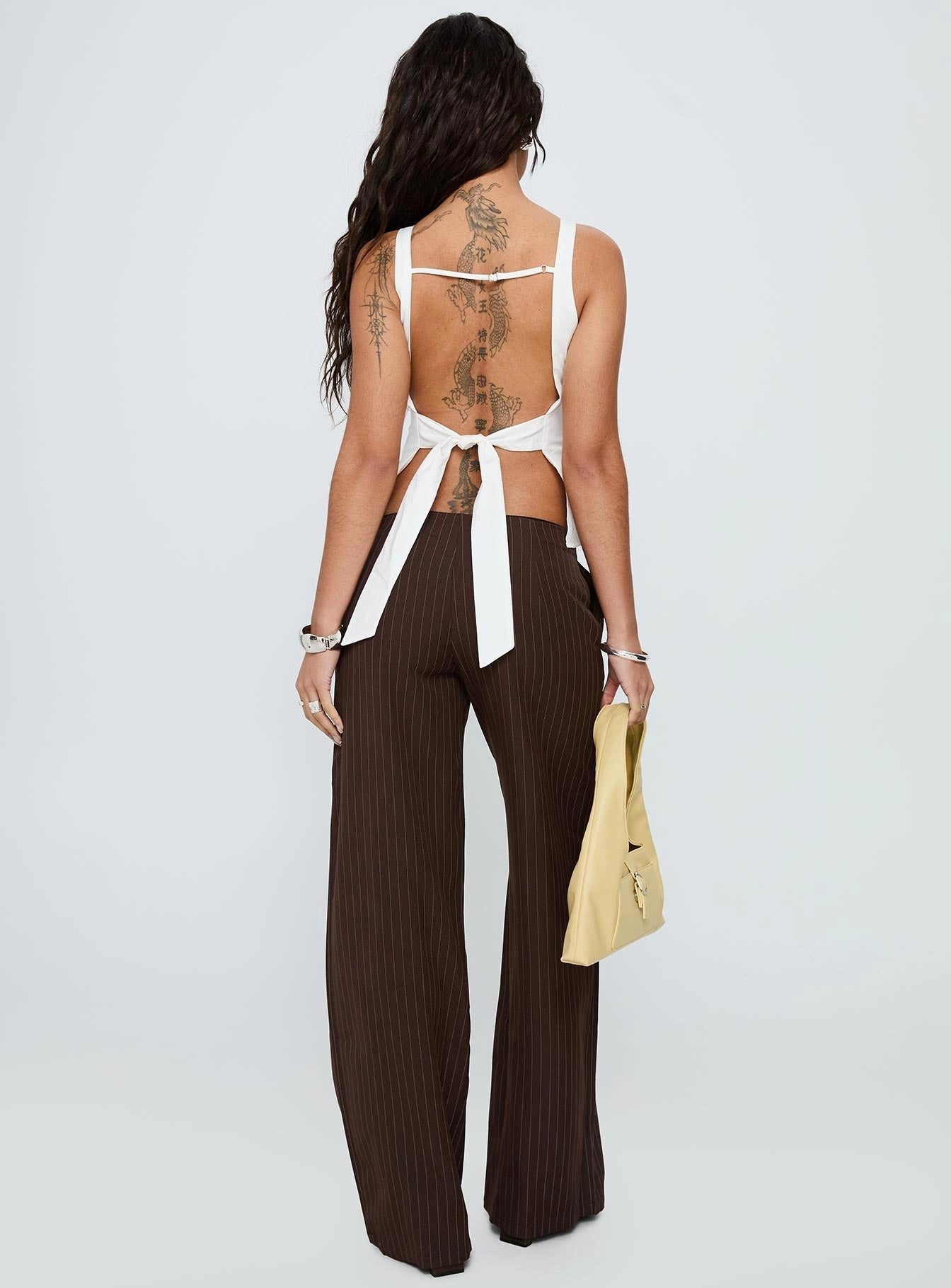 Khane Low Rise Wide Leg Pant Brown Pinstripe Agile Fit Sport Layer