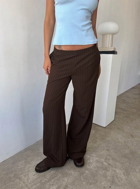 Khane Low Rise Wide Leg Pant Brown Pinstripe Air Comfort