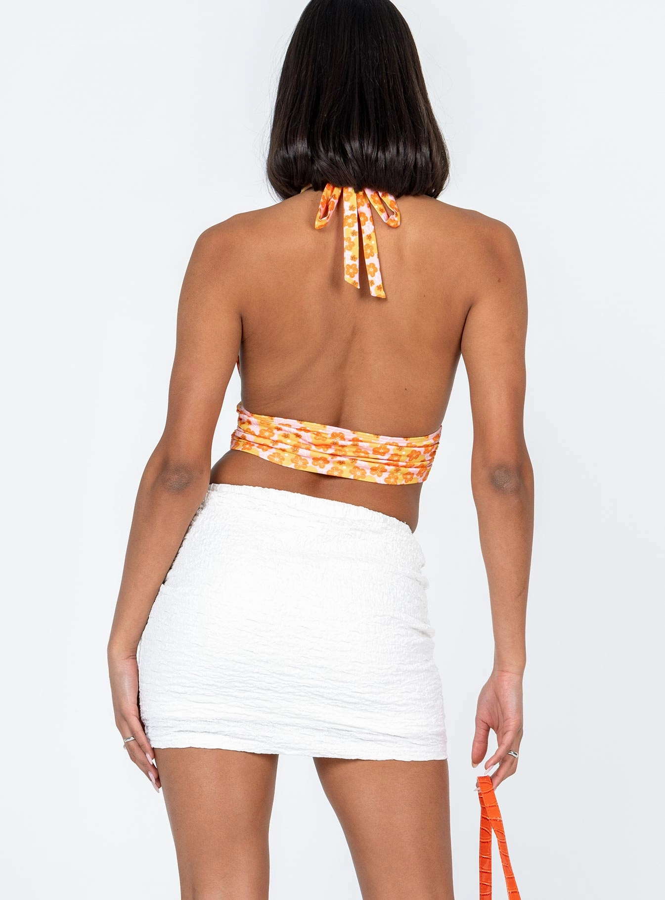 Velvet Finish Kiarne Mini Skirt White