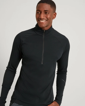 KMDAction Men's Long Sleeve Quarter Zip Top - Black Lightweight Knit