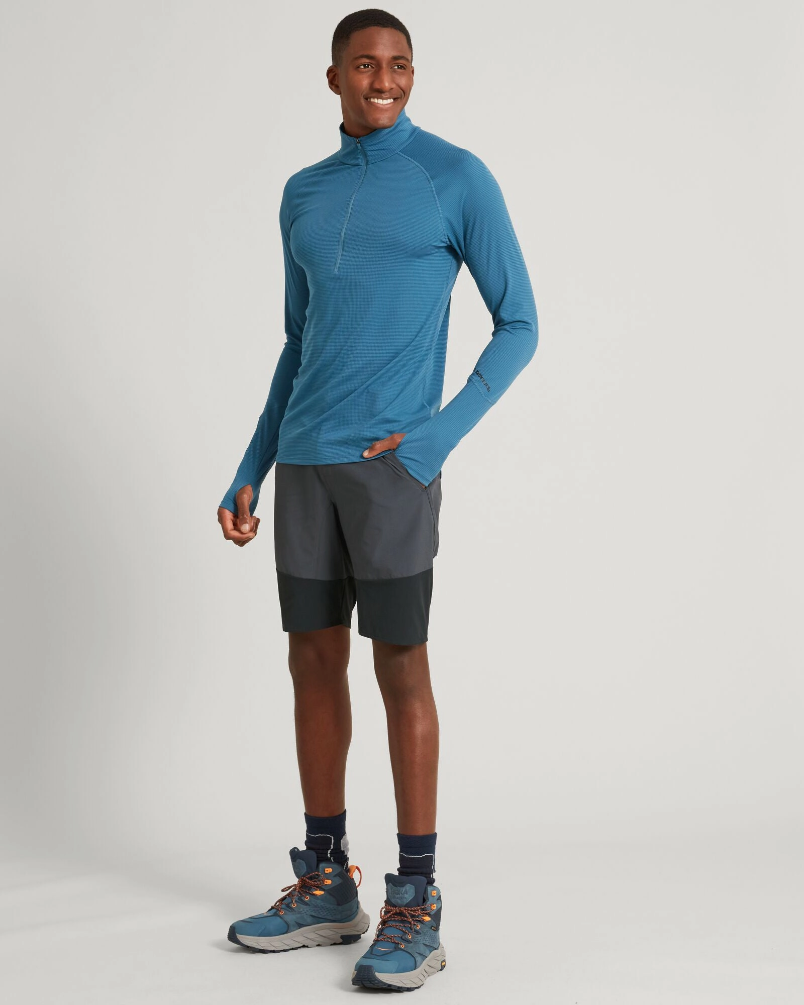 KMDAction Men's Long Sleeve Quarter Zip Top - Steel Blue Friction Reducing Technology