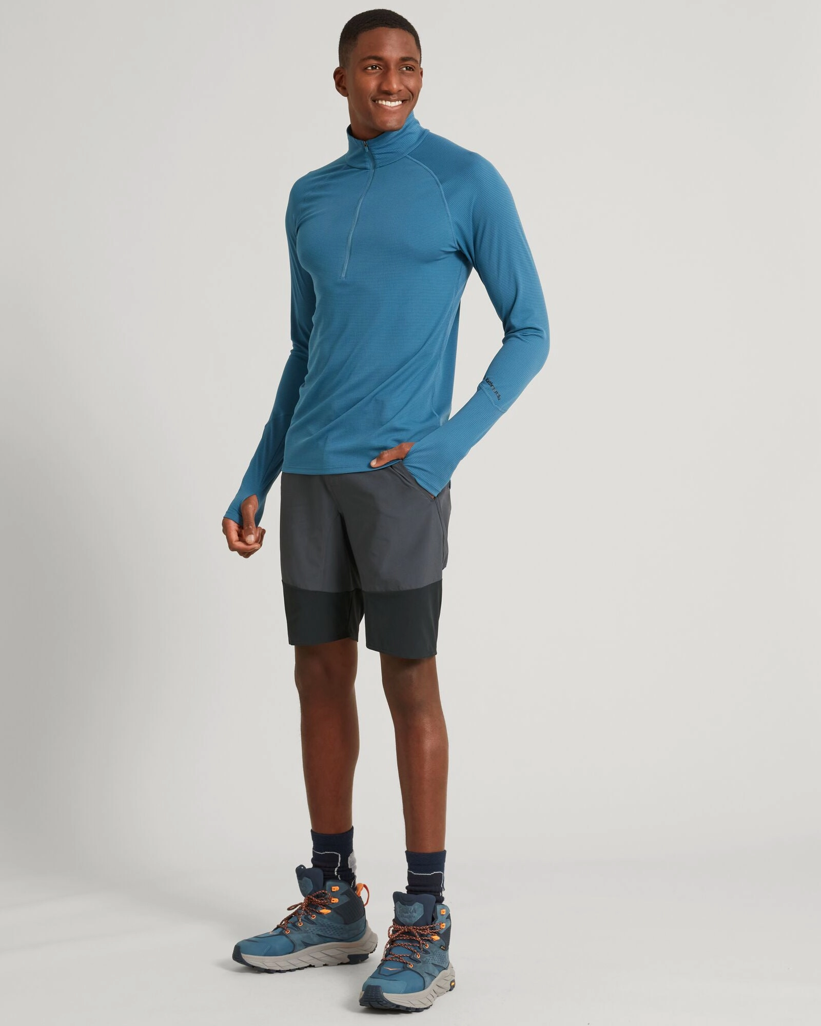 Non slip grip KMDAction Men's Long Sleeve Quarter Zip Top - Steel Blue