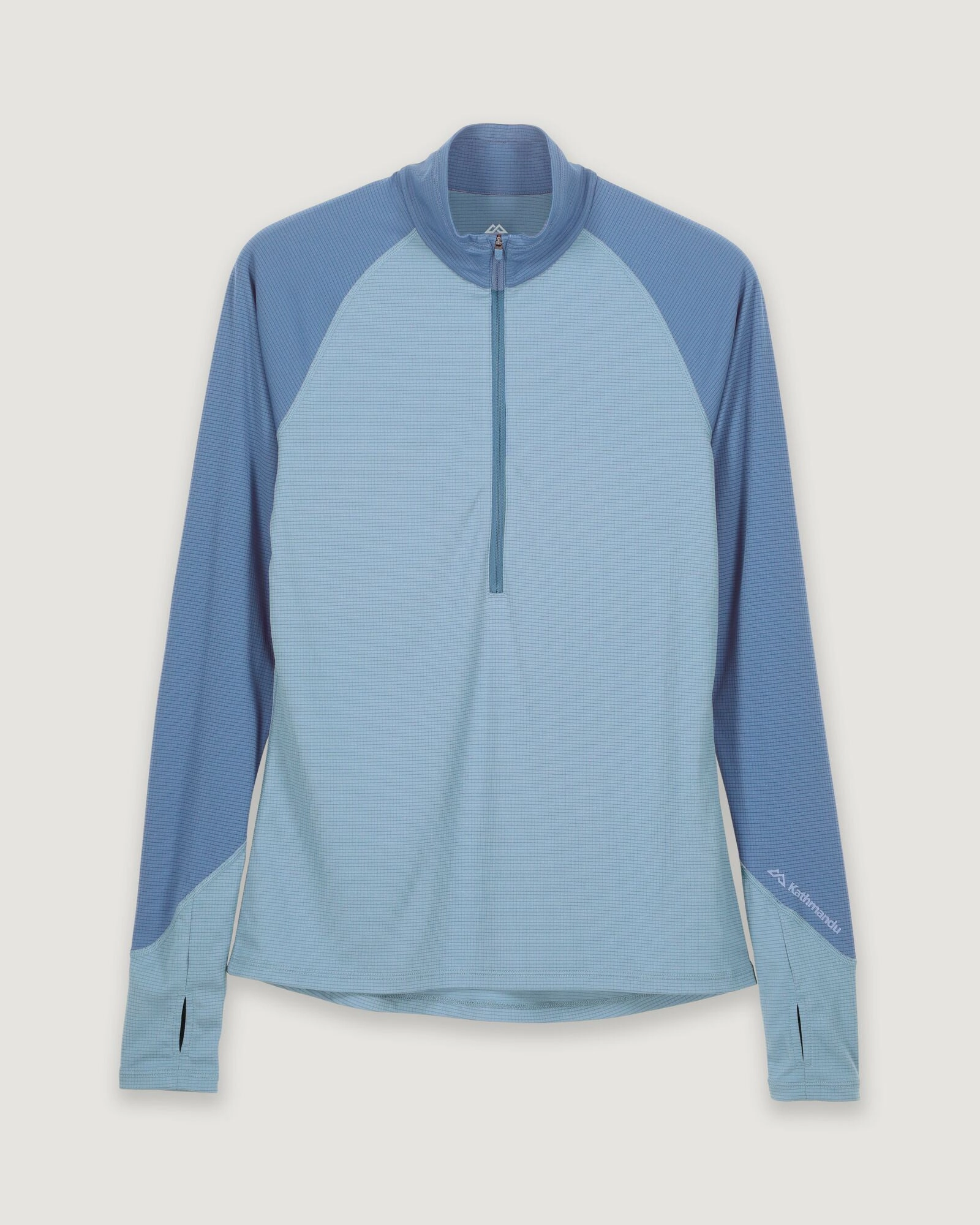 KMDAction Women's Long Sleeve Quarter Zip Top - Moonlight/Bluehaze Dynamic Fit System Temperature Balancing Fabric