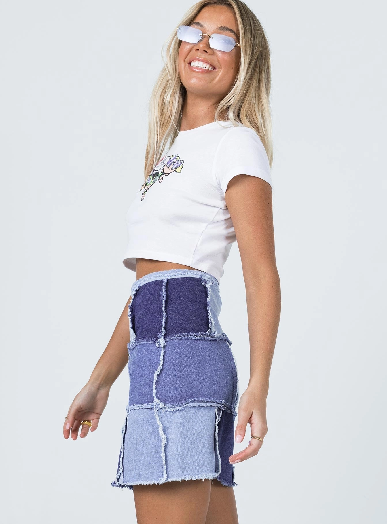 Maternity Friendly Catherine Patchwork Mini Skirt Denim