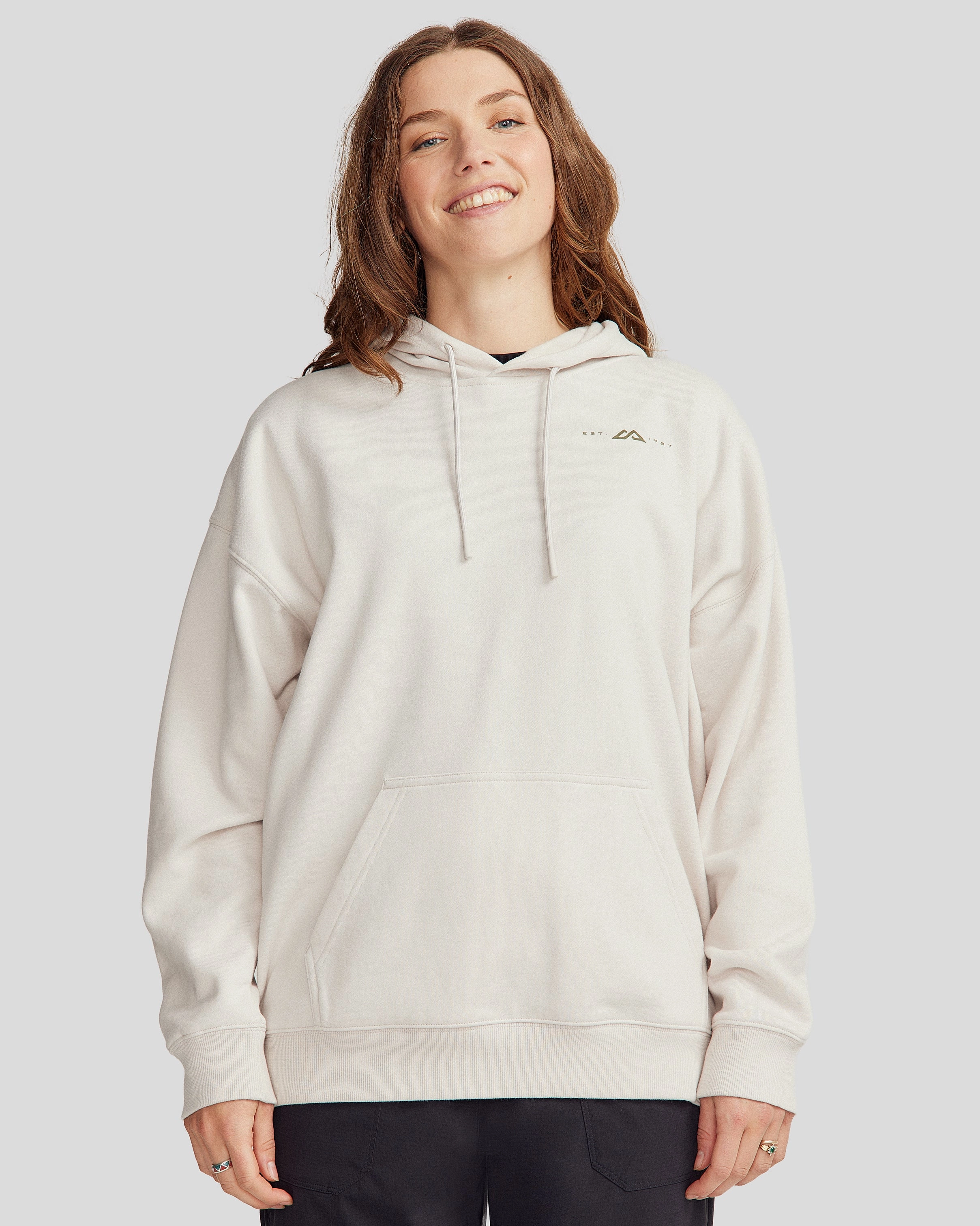 Warm Fit Knit Comfort Wear Women's Mountain Camo Slouchy Brushed Hoodie - Shroom