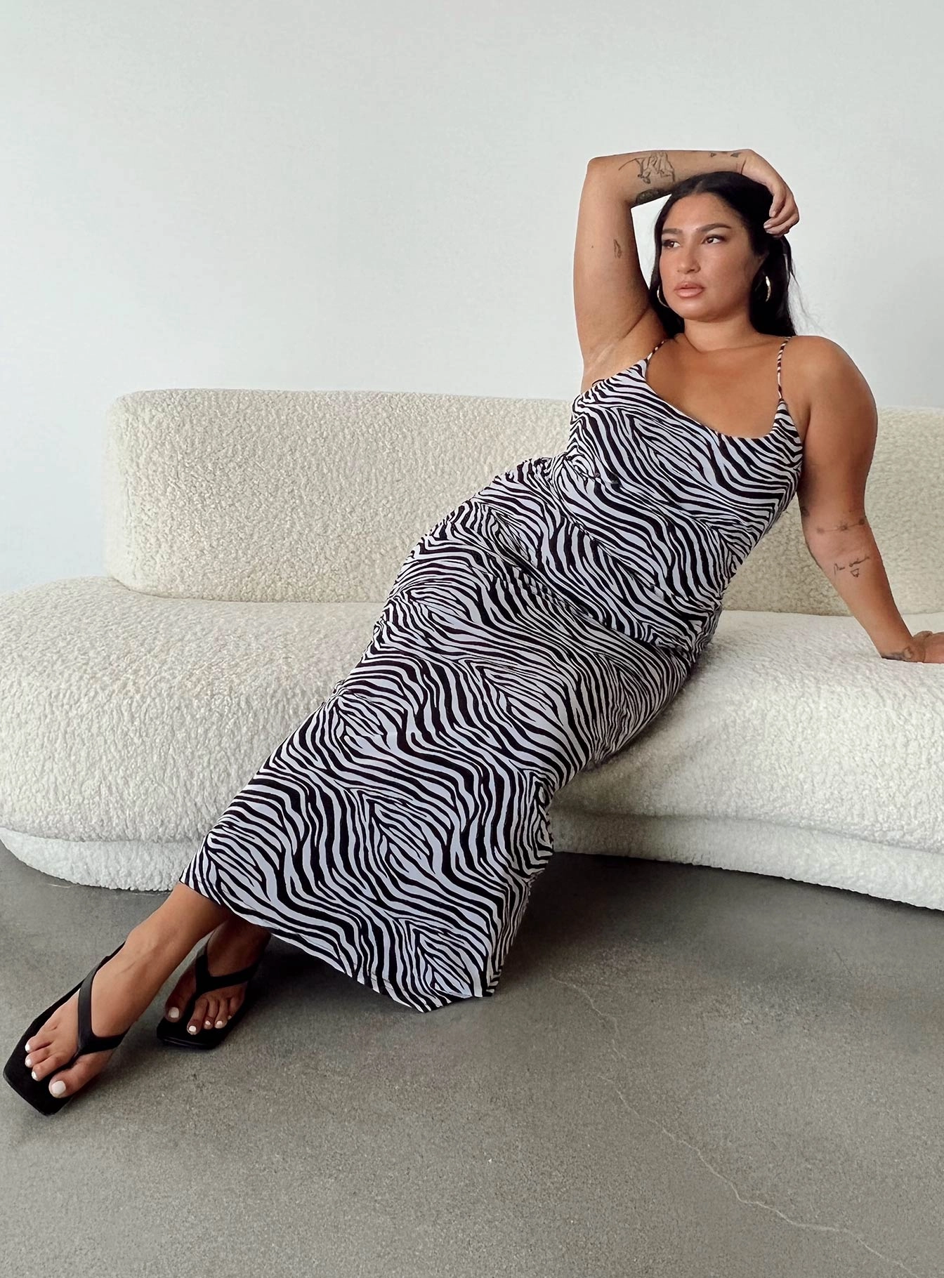 Flattering Shape Look Satin Layers Knox Maxi Dress Zebra Curve