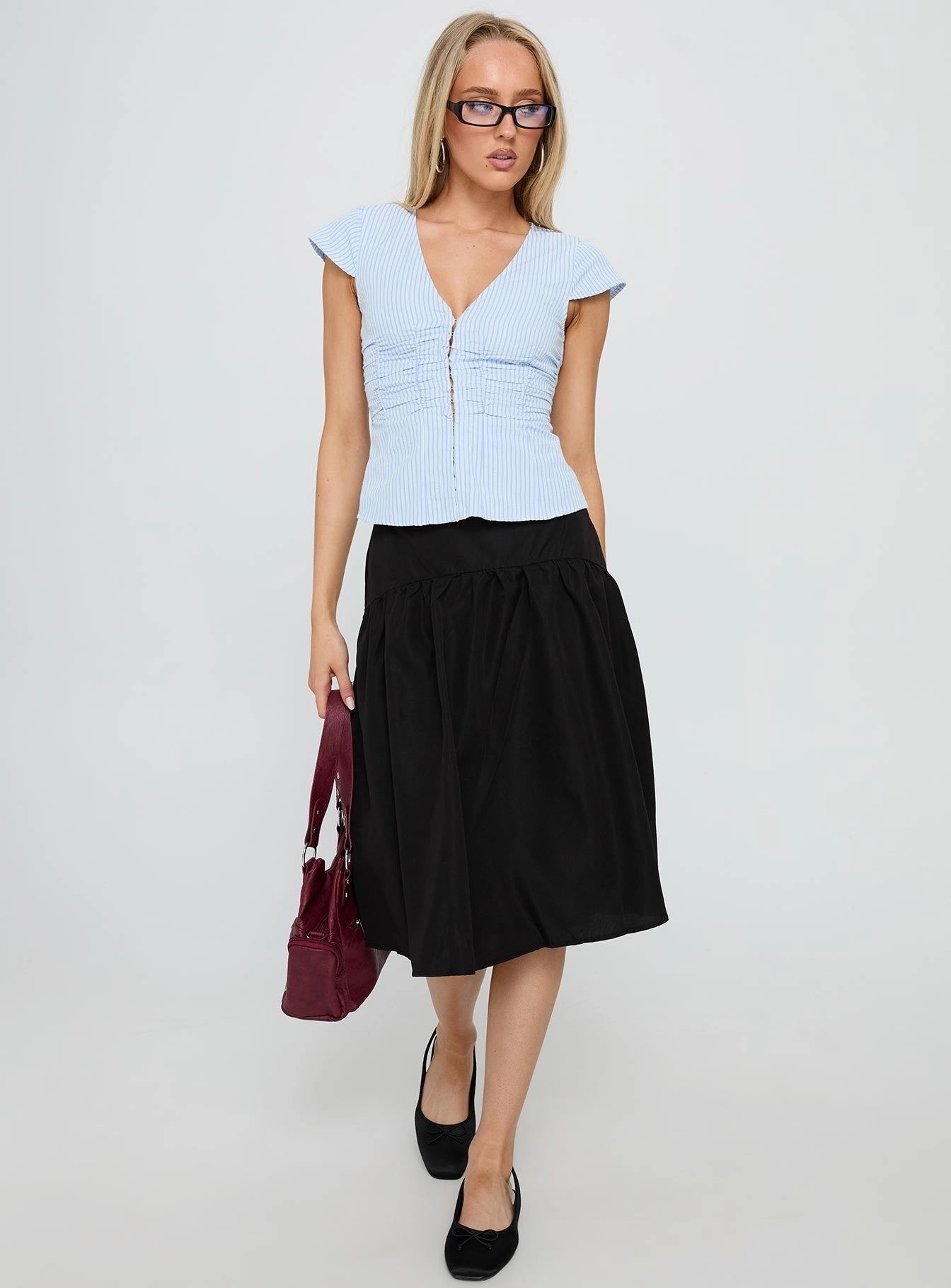Two Tone Trim Kodee Midi Skirt Black