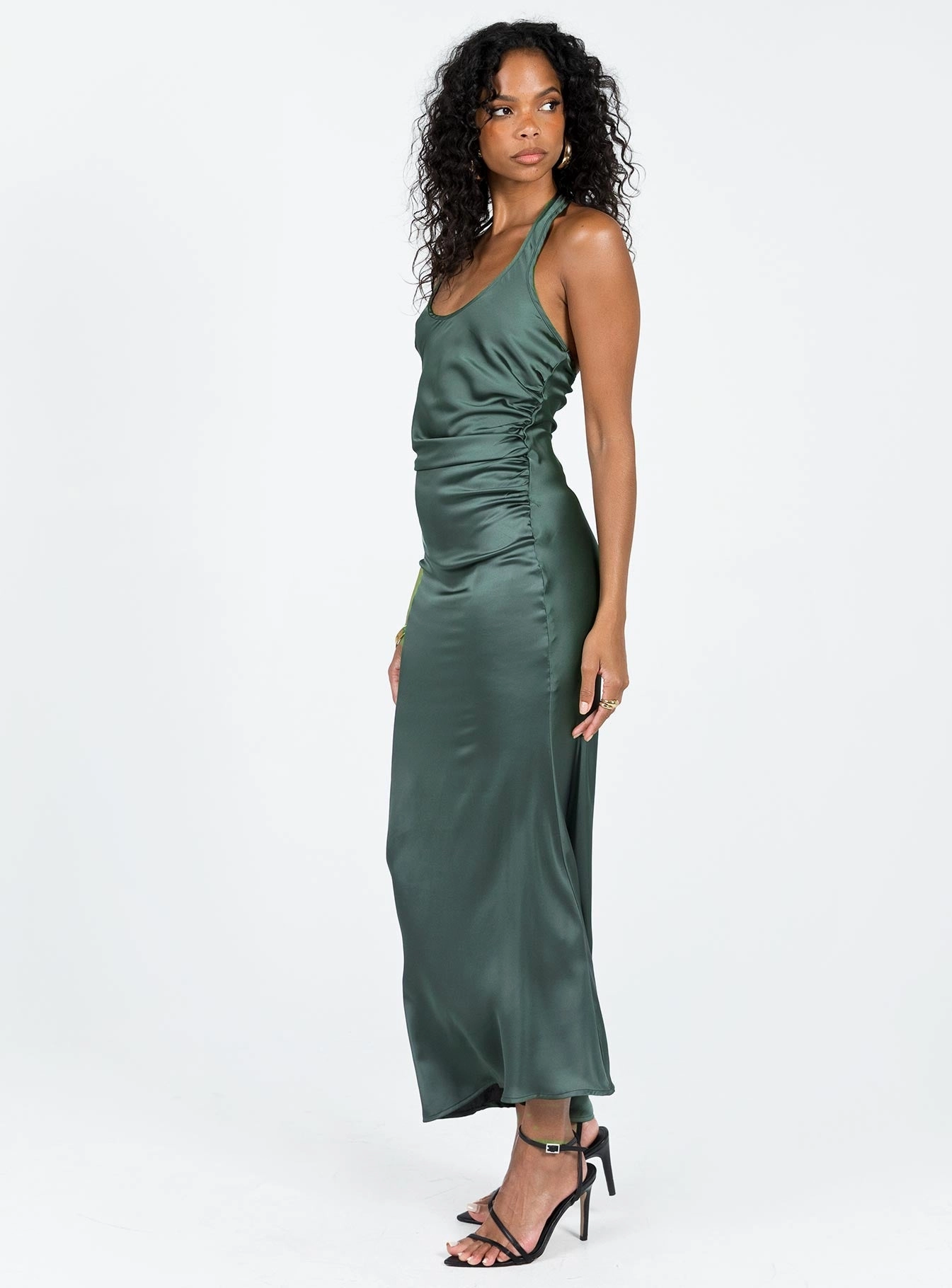 Kodiak Halter Maxi Dress Green Sculpted Detail Muted Tones