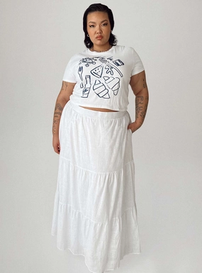 Simple Look Abstract Motif Korban Maxi Skirt White Curve