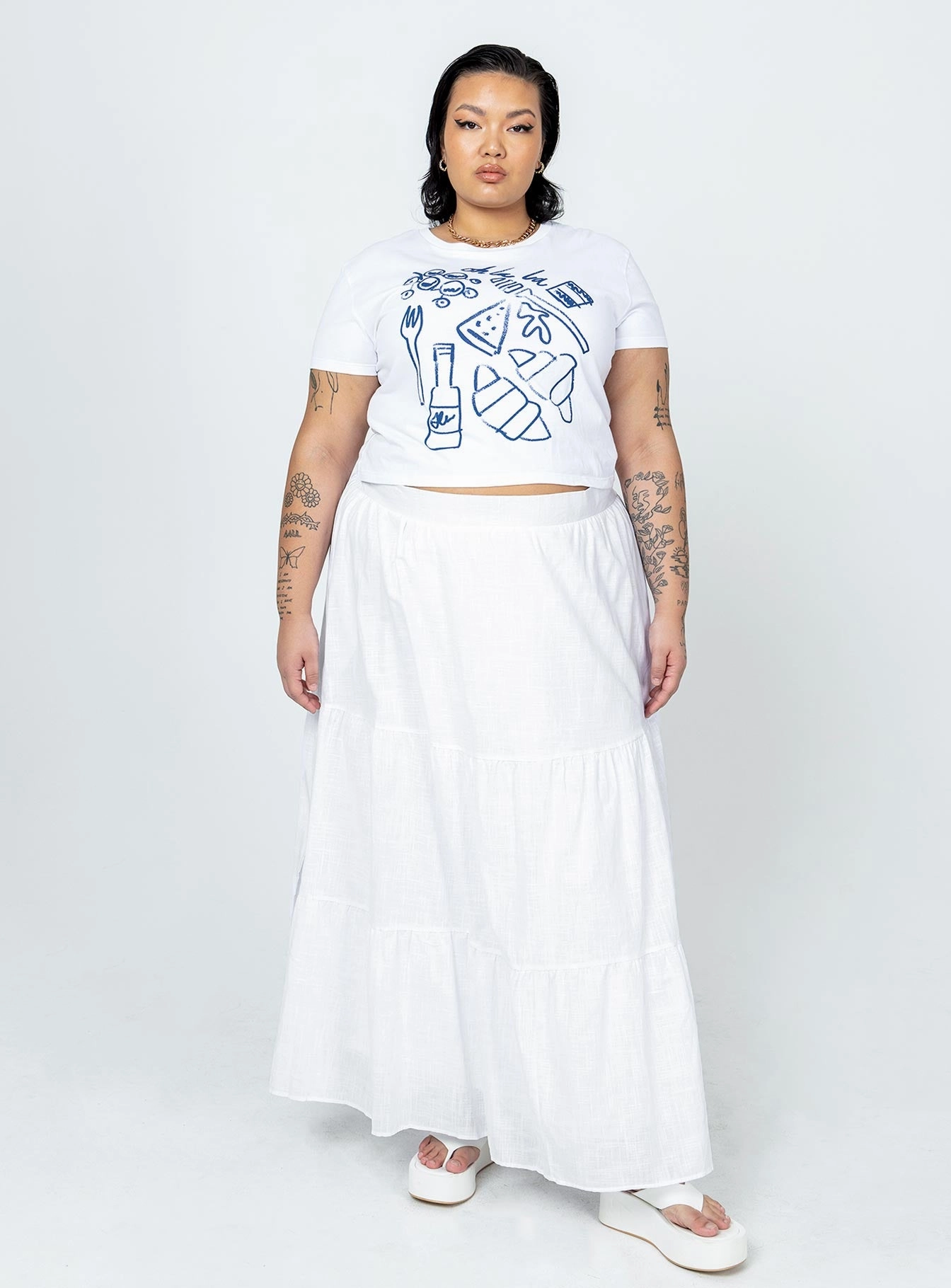 Frayed Finish Korban Maxi Skirt White Curve