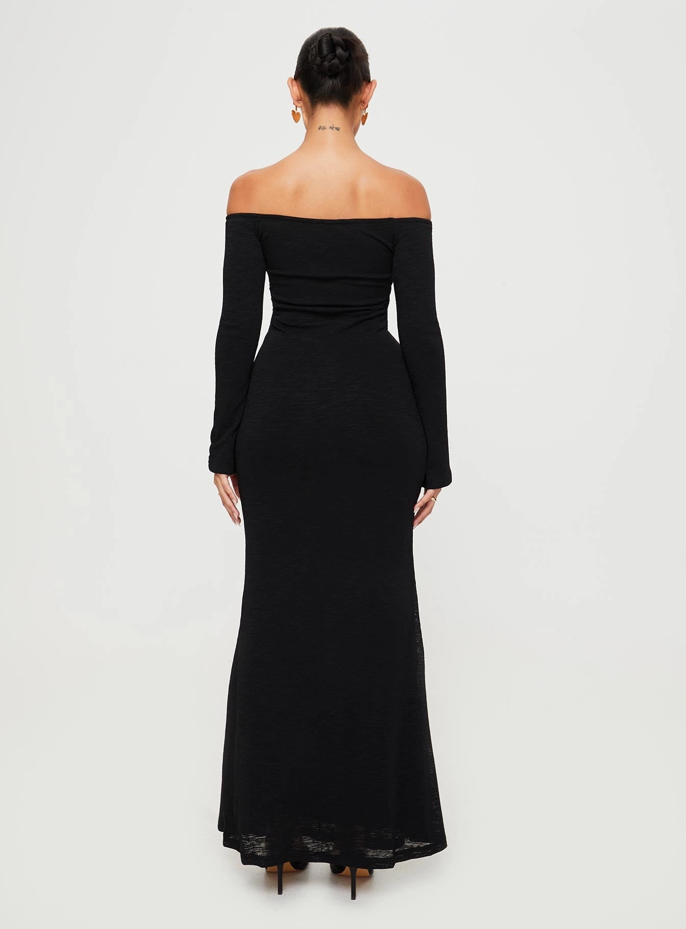 Korey Off The Shoulder Maxi Dress Black Pure Tone Stylish dinner attire