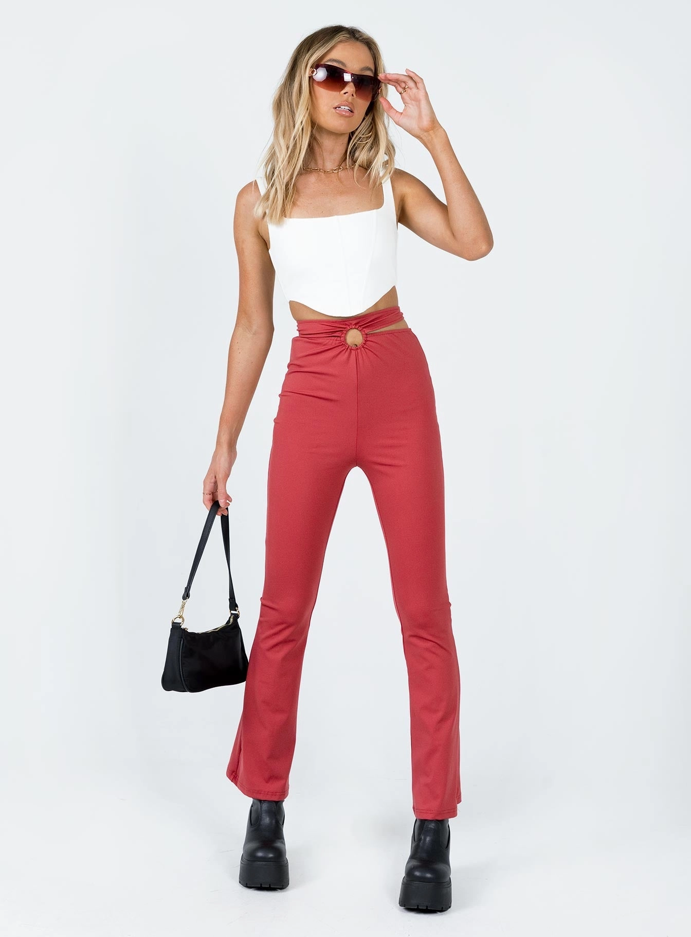 Kyra Pants Red Relaxed Comfort Fit