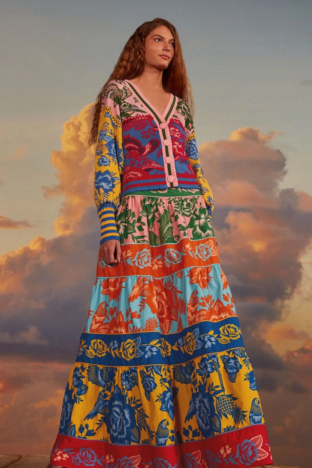 Bold Statement Lace Garden Tiered Maxi Skirt
