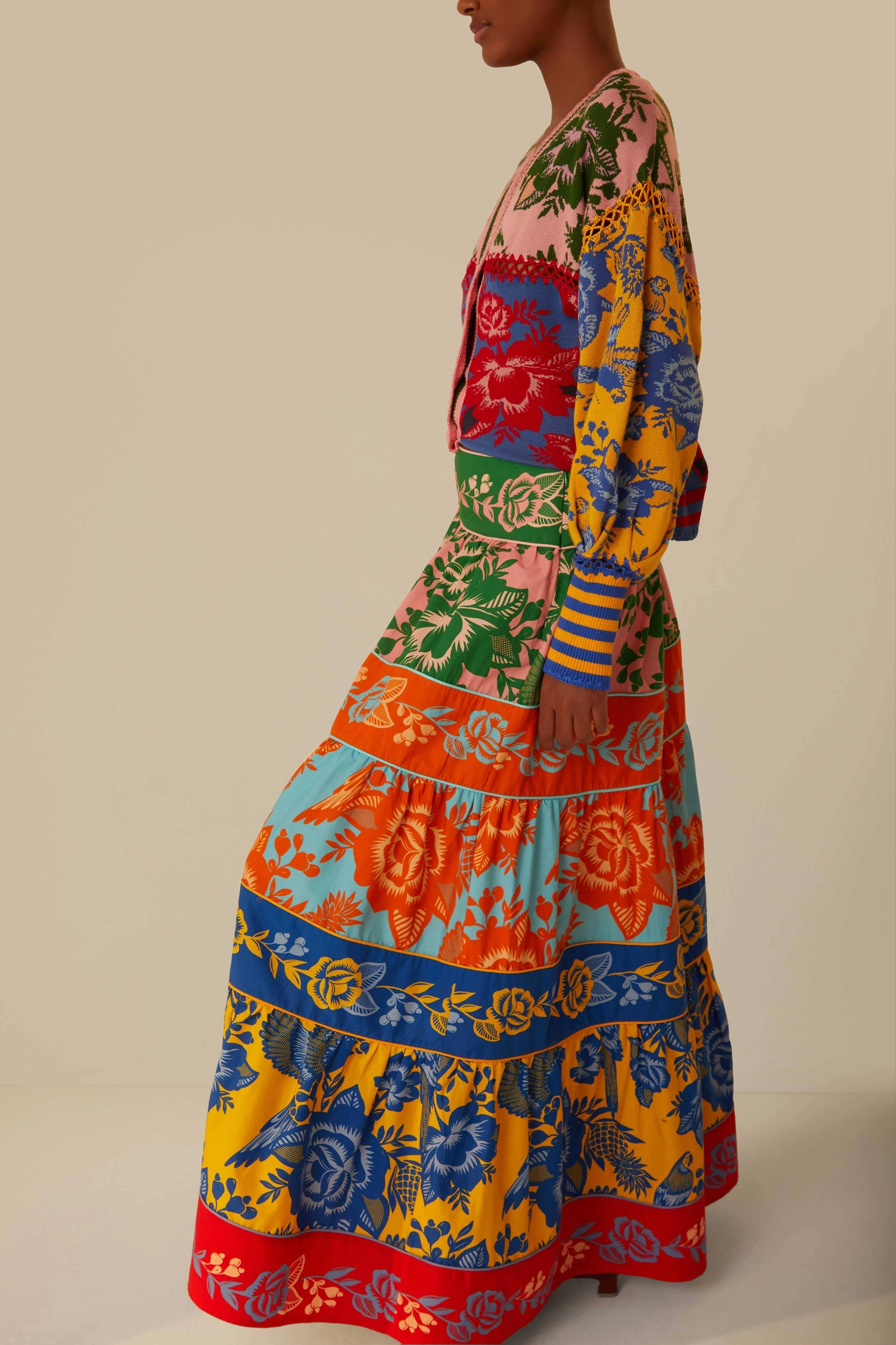 Maximalist look Lace Garden Tiered Maxi Skirt