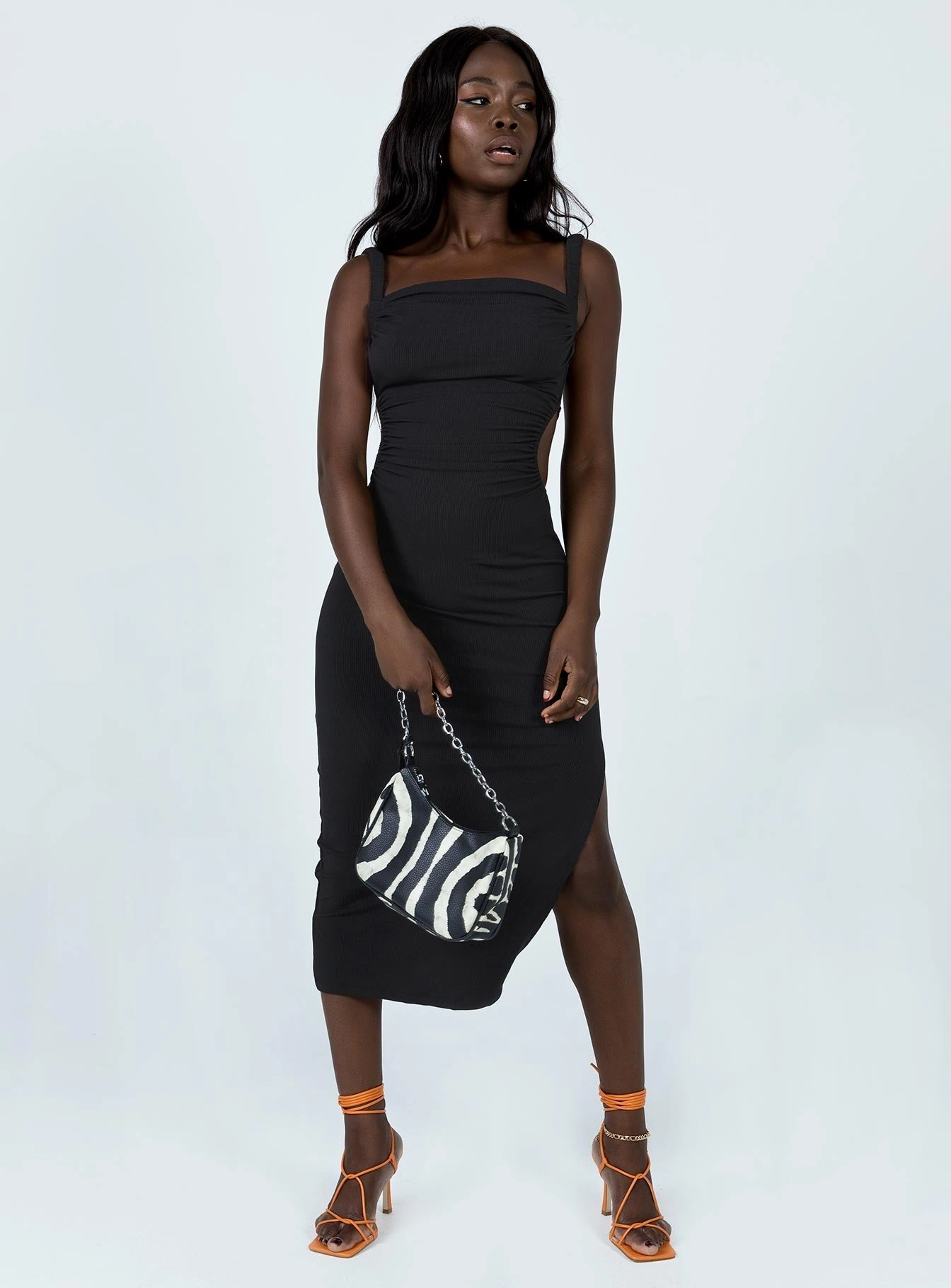 Lainey Midi Dress Black Dual Tones