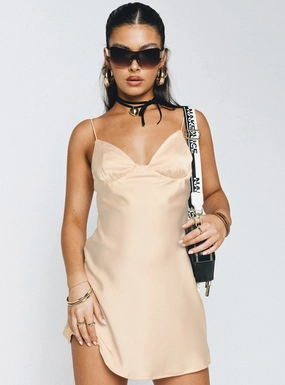 Side Pleats Lamour Mini Dress Champagne