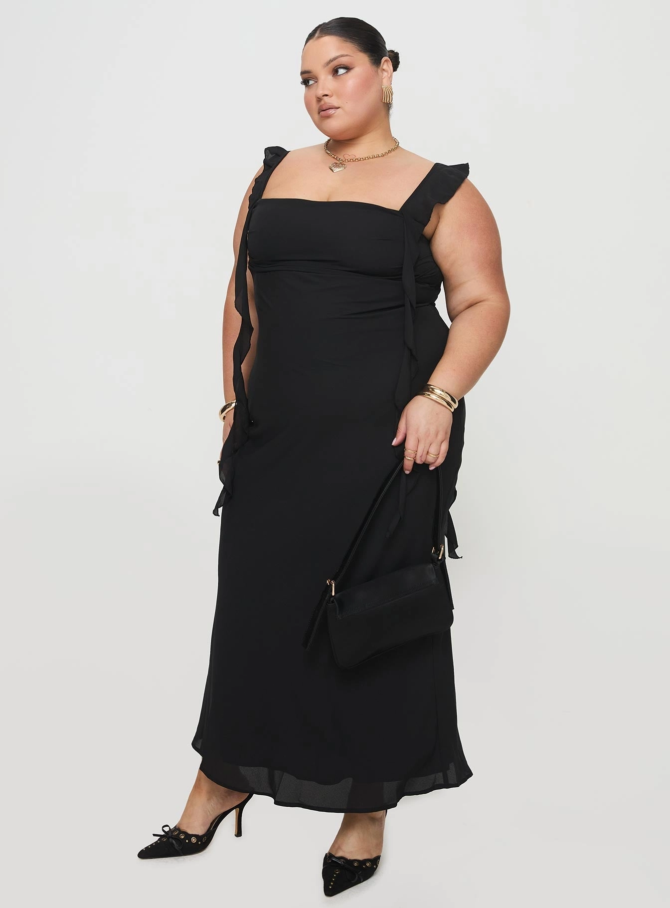 Fluid Cut Halter-Neck Lanai Maxi Dress Black Curve